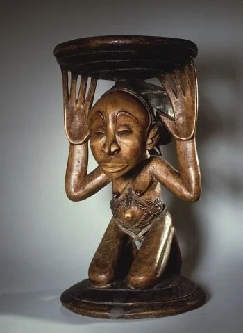Caryatid throne stool from the school of the Buli Master, Kingdom of the Luba ( · Found on lindenmuseum.de
