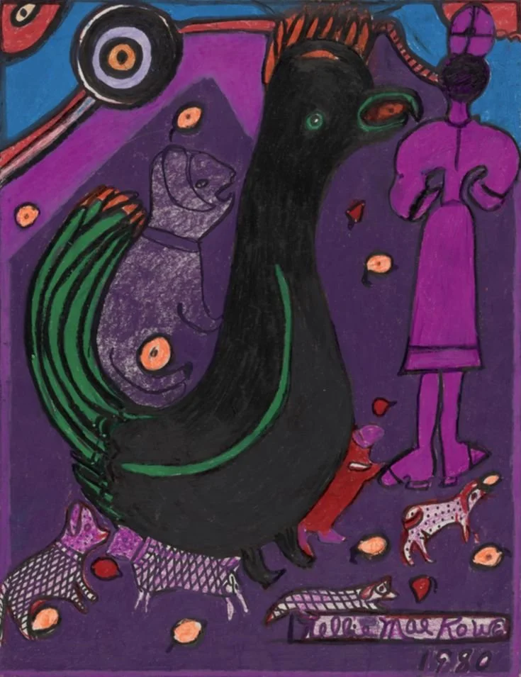 Rowe, Nellie Mae. (1980). Green and Black Hen [Mixed media on paper]. Works on Paper Collection, Art & Artifacts Division, Schomburg Center for Research in Black Culture, New York, New York, United States.