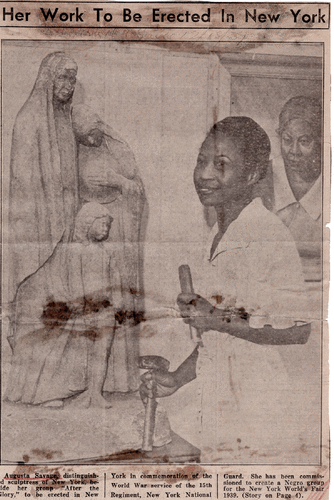 Augusta Savage working on War Mothers, cover of Responsibility 1, no. 1 (October 1943), box 1, folder 4, Augusta Savage papers, Sc MG 731, Manuscripts, Archives and Rare Books Division, Schomburg Center for Research in Black Culture, The New York Pub