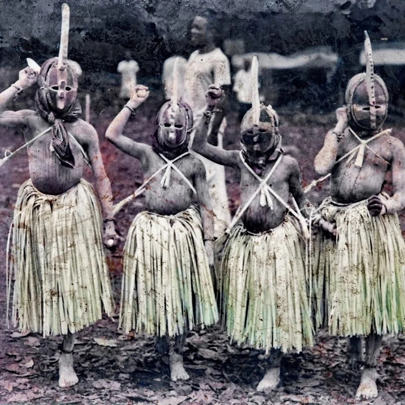 Old photograph of a religious celebration of the Igbo people of Nigeria