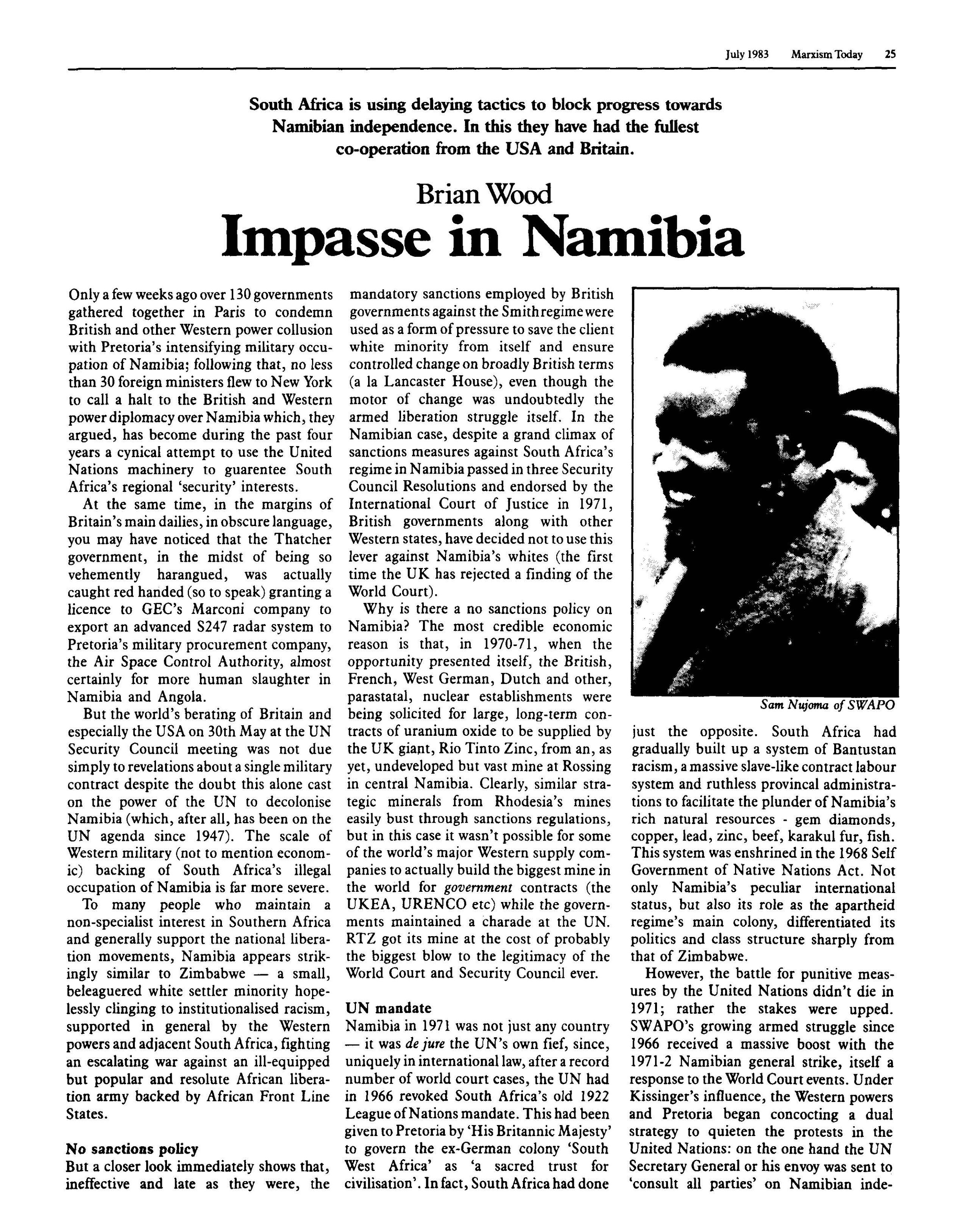 Brain Wood: Impasse in Namibia 