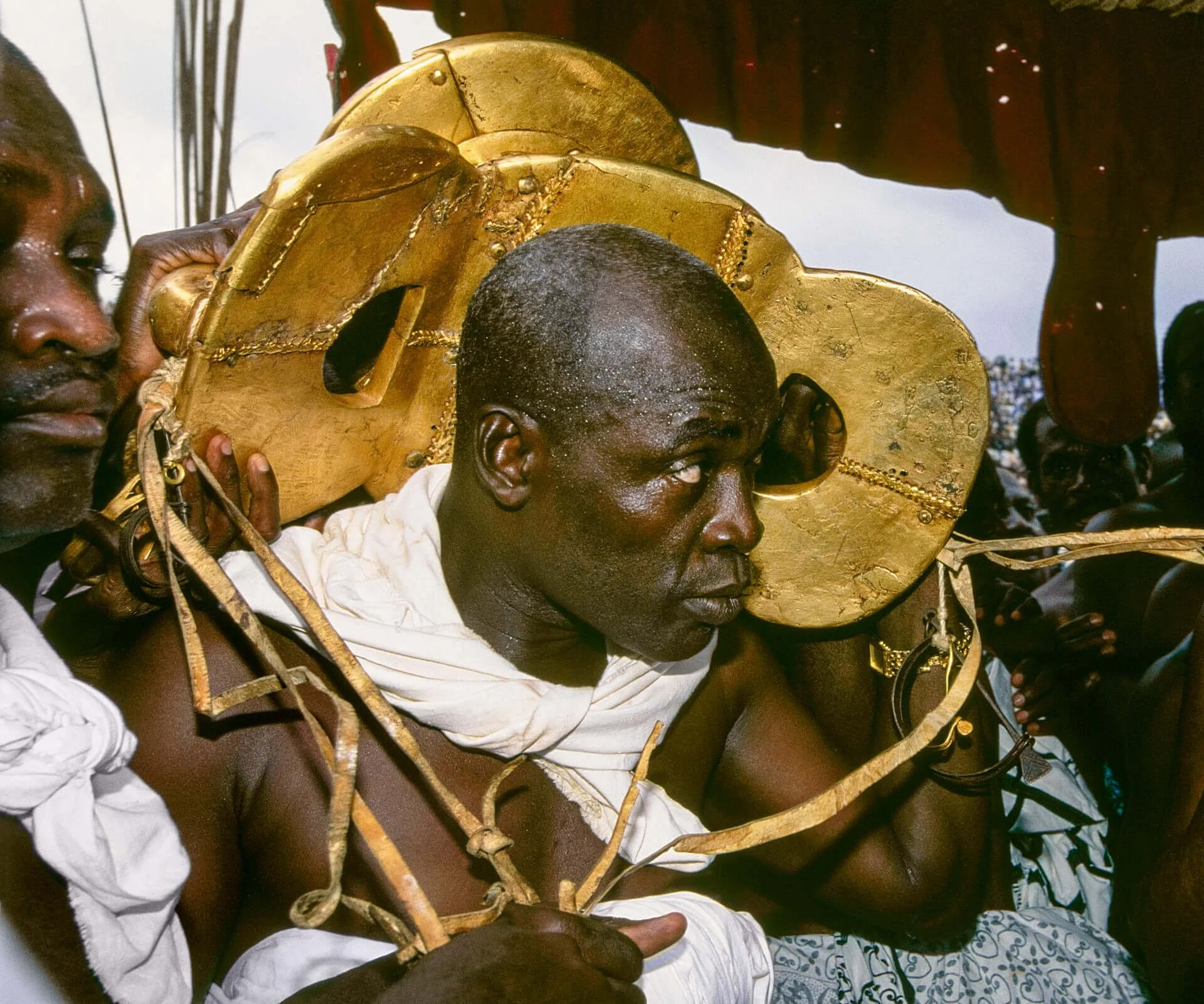 Ashanti Golden Stool, sacred symbol of the kingdom, Ghana. This image shows the Ashanti Golden Stool (Sika Dwa Kofi), the most sacred object of the Ashanti Kingdom and the spiritual embodiment of the nation. So revered that not even the monarch may s