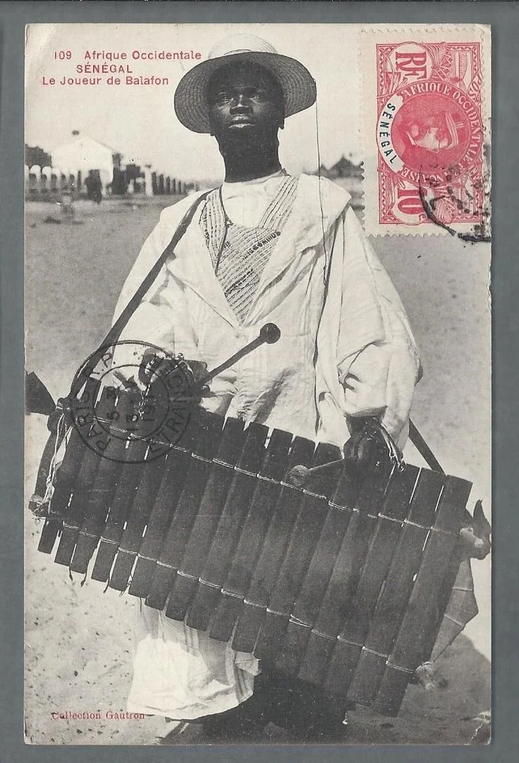 Balaphone player in Senegal on a postcard 