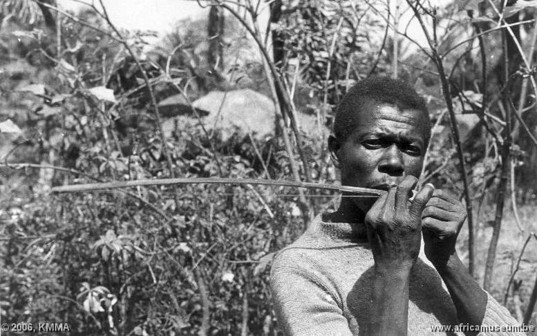 Here's a man from Congo playing a small mouth bow which must have a relatively delicate sound.
