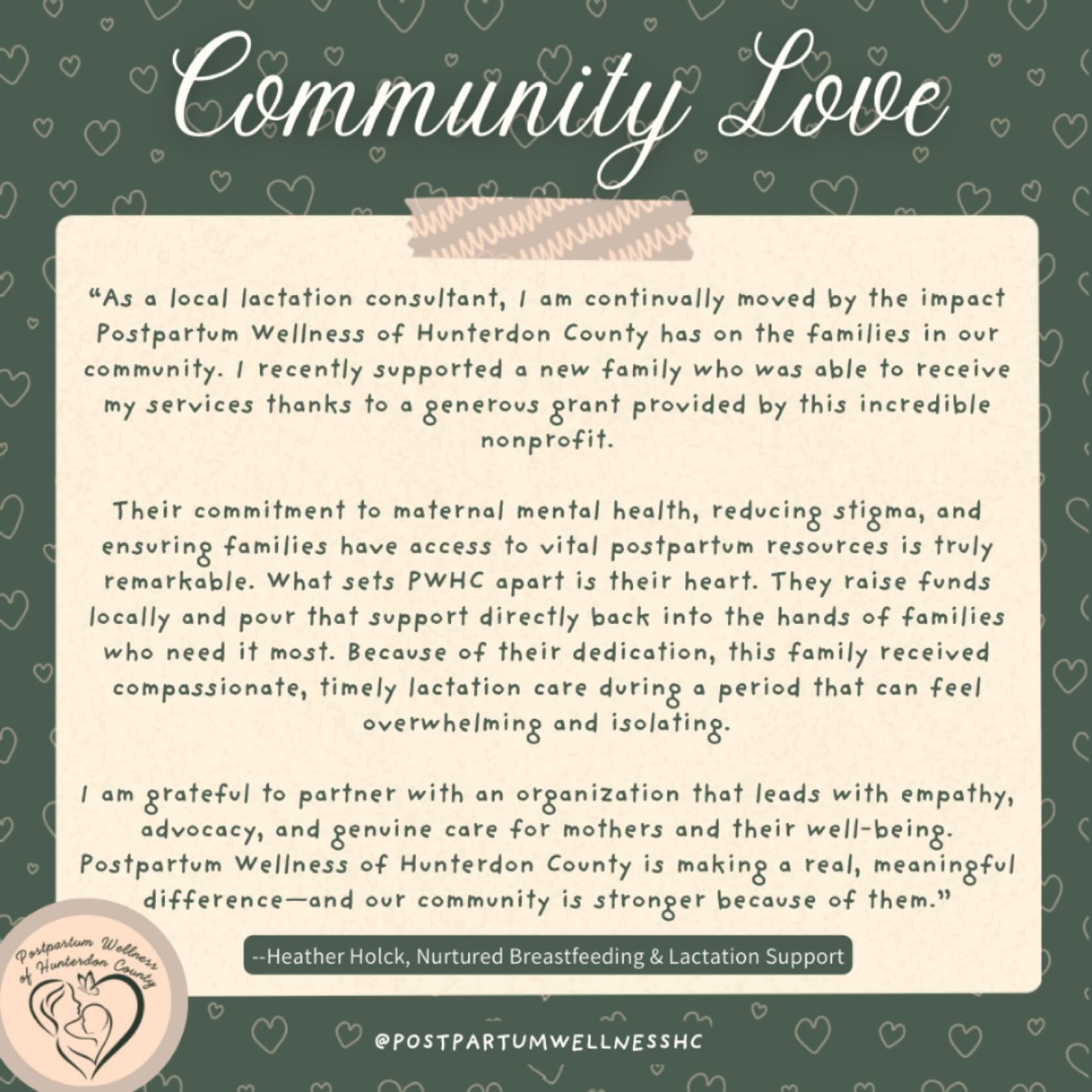 💛 Community Love 💛

We are so incredibly honored to receive this heartfelt message from one of our amazing postpartum resources, Heather Holck of Nurtured Breastfeeding &amp; Lactation Support.

We are deeply grateful for those who share our missio