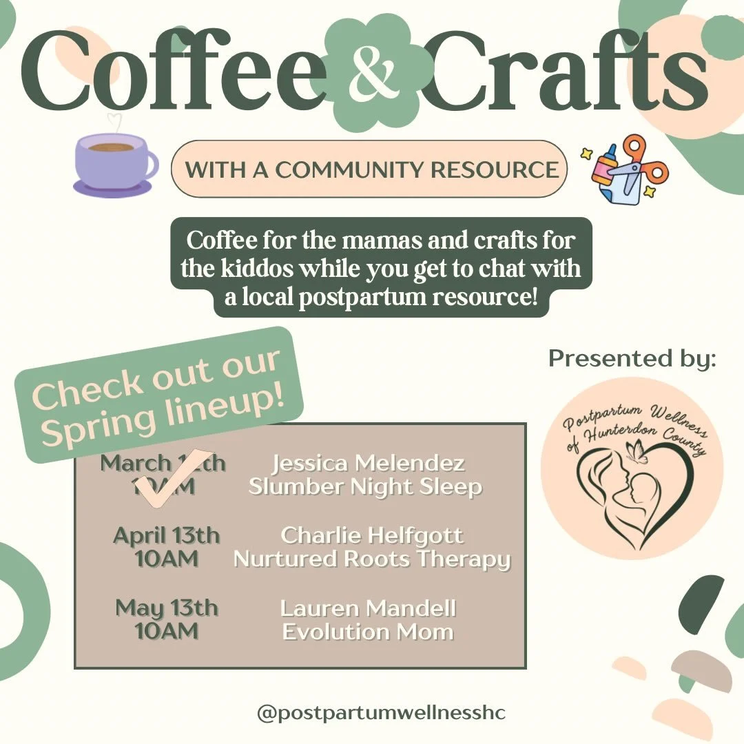 🌸✨ Spring is in full bloom&mdash;and so is our Coffee &amp; Crafts lineup! ✨🌸

We&rsquo;re so excited to welcome an incredible group of presenters this season, each bringing expertise from a unique aspect of postpartum life!

☕ Coffee for moms to r