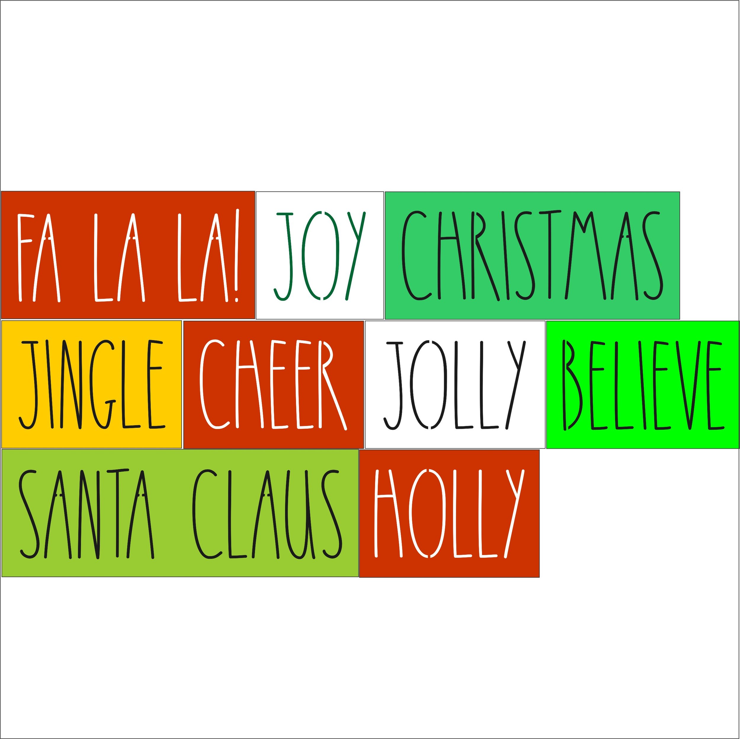 Fa La La, Joy, Jolly, Jingle, Cheer, Jolly, Believe, Santa, Holly Christmas, Words Set #3786-1