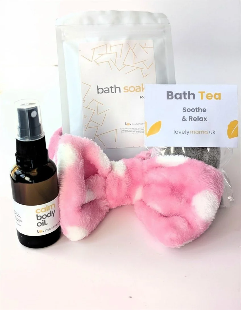 Lovely Mama Bath Gift Set – Bath Tea Bag, Salts, Body Oil & Hair Band