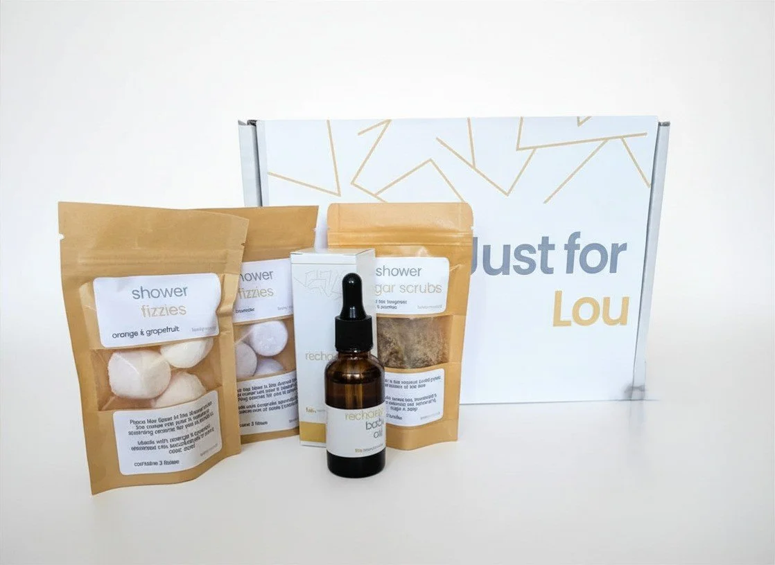 Shower Gift Set | Vegan Spa Pamper Box with Shower Fizzies, Body Oil & Scrubs | Self Care Hamper for Relaxation & Wellness