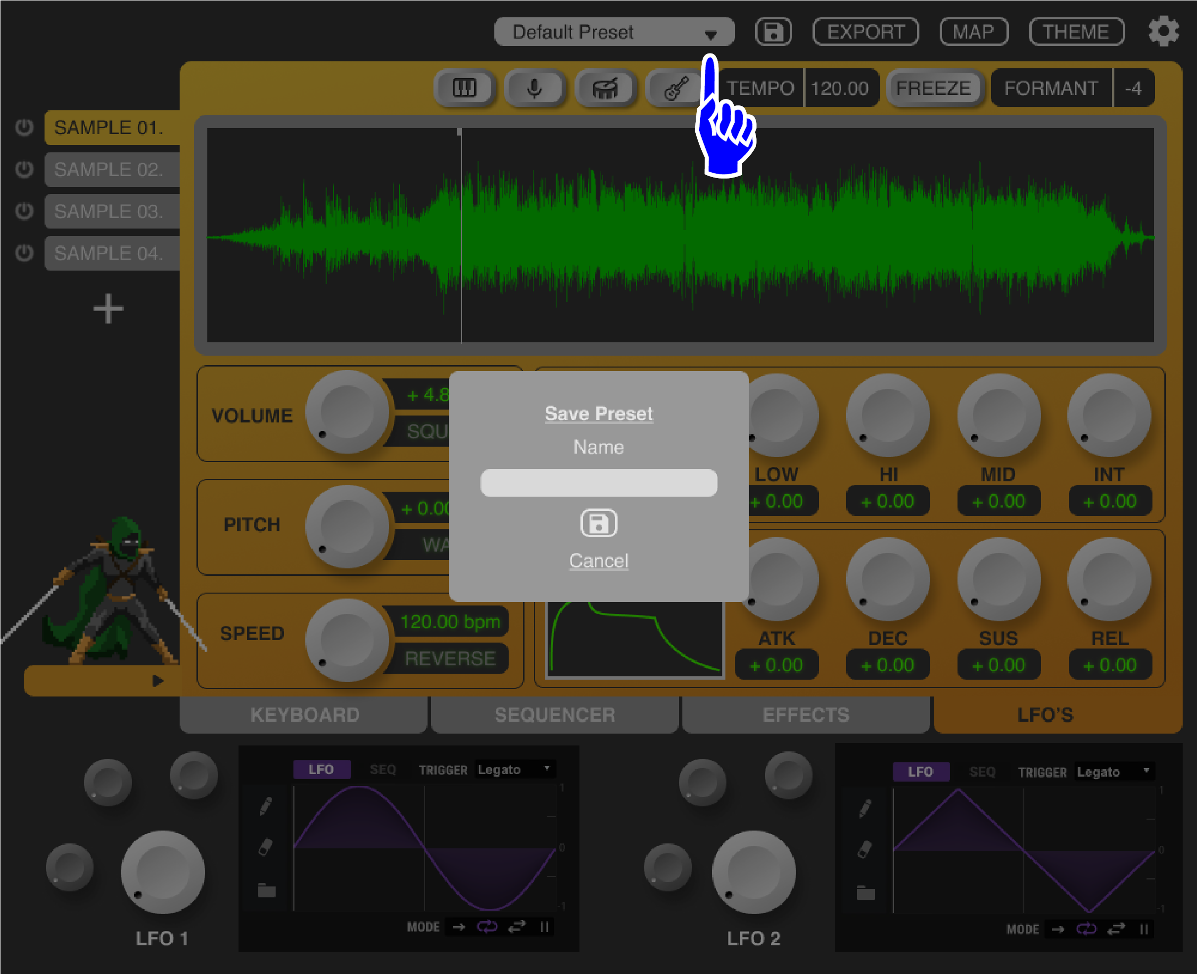 Users can access their own saved presets via this dropdown menu as well as 3rd party/stock presets and instruments. This gives users lots more options to explore and can save valuable time when they need a quick fix for a project.