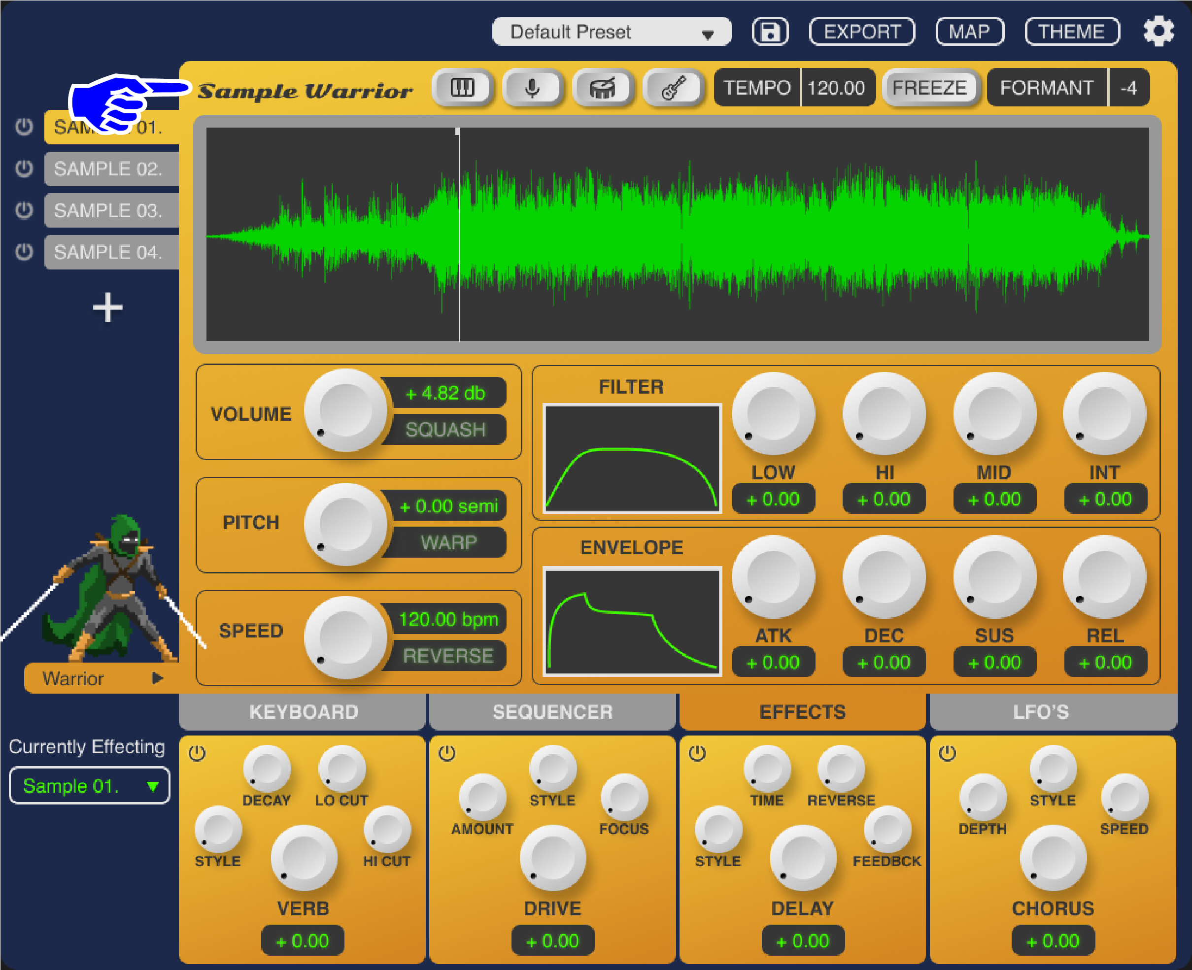 The name “Sample Warrior” is added
