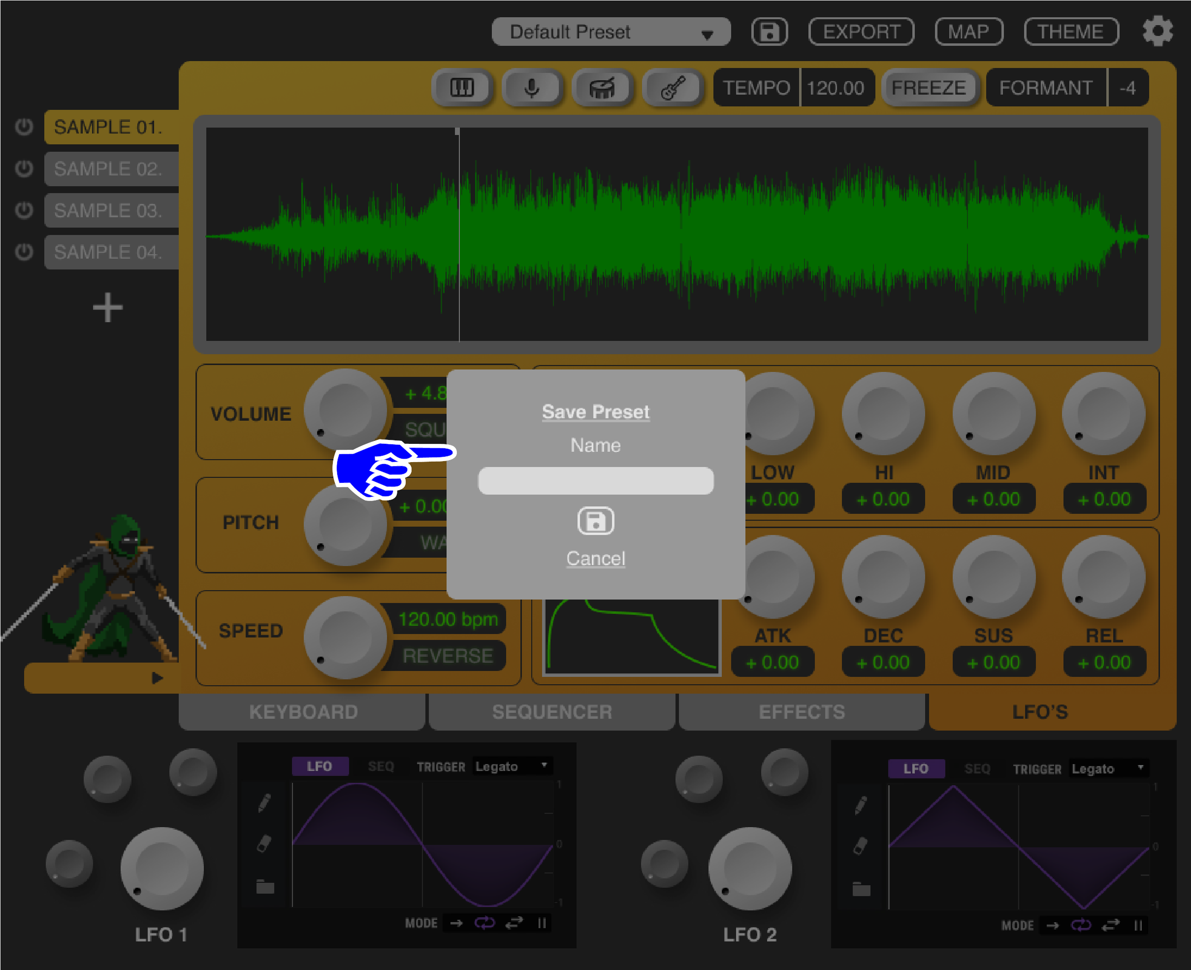 This popup allows users to name their presets.
