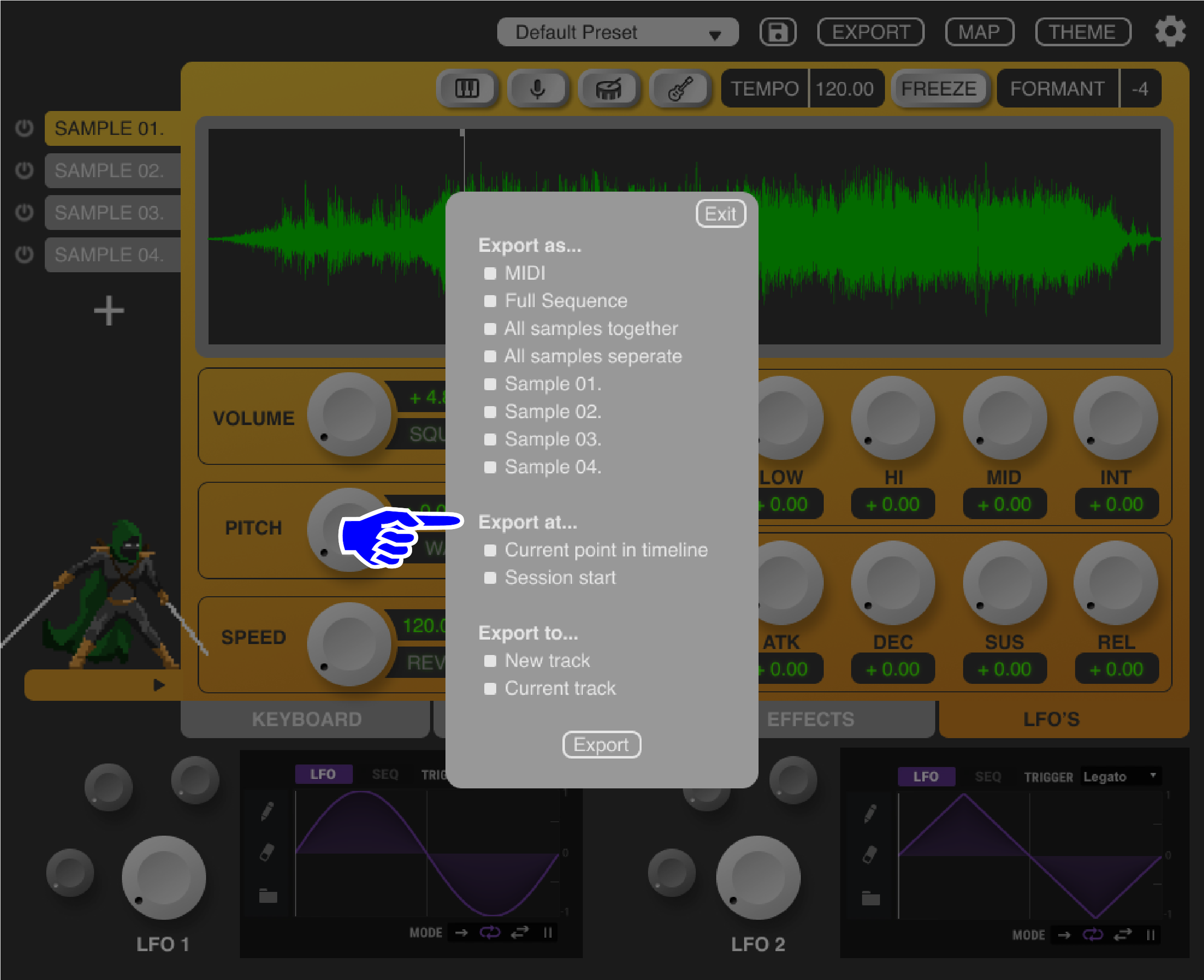 The “Export at” section gives users control over where in their DAW timeline the file should be created.
