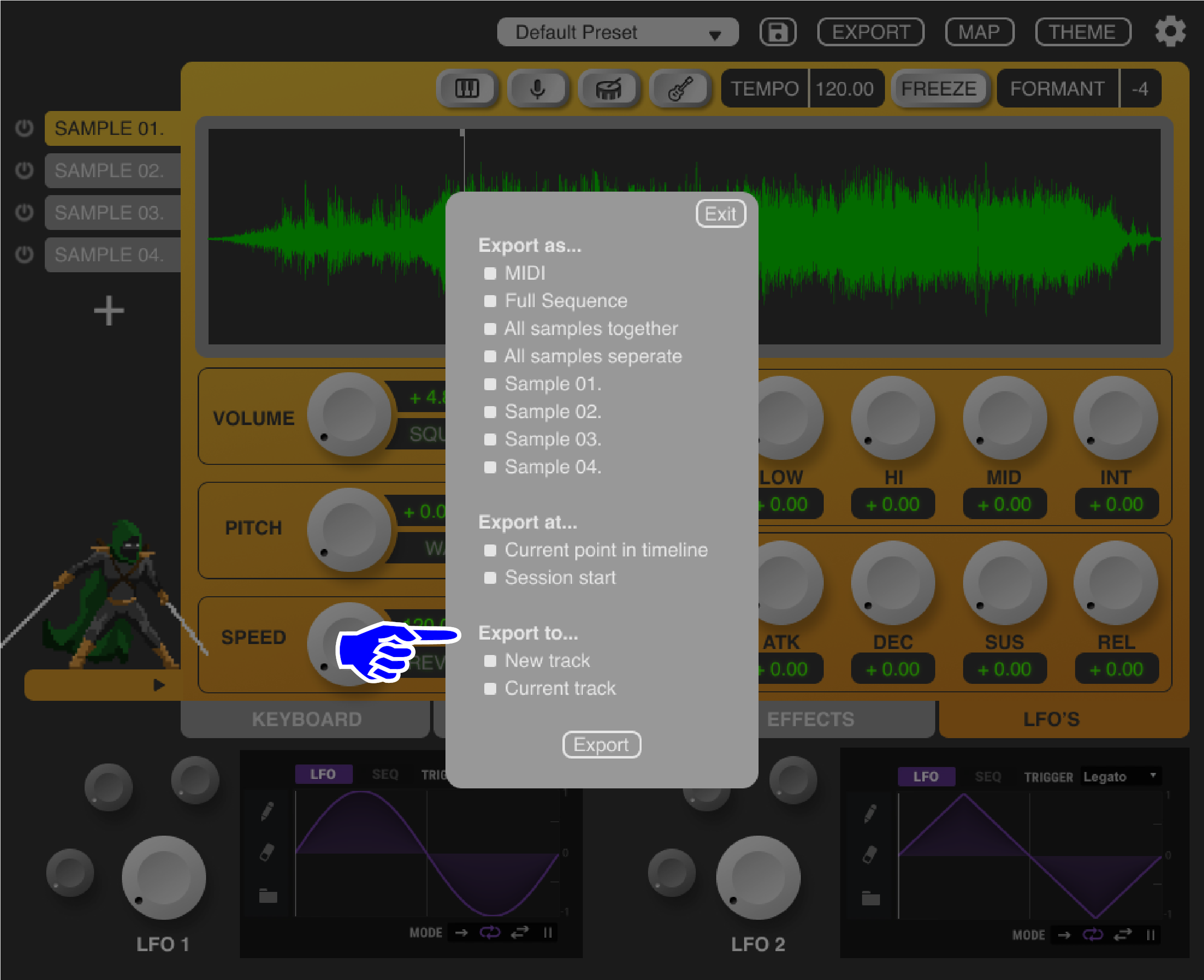 The “Export to” section gives users control over which track to create the file on.