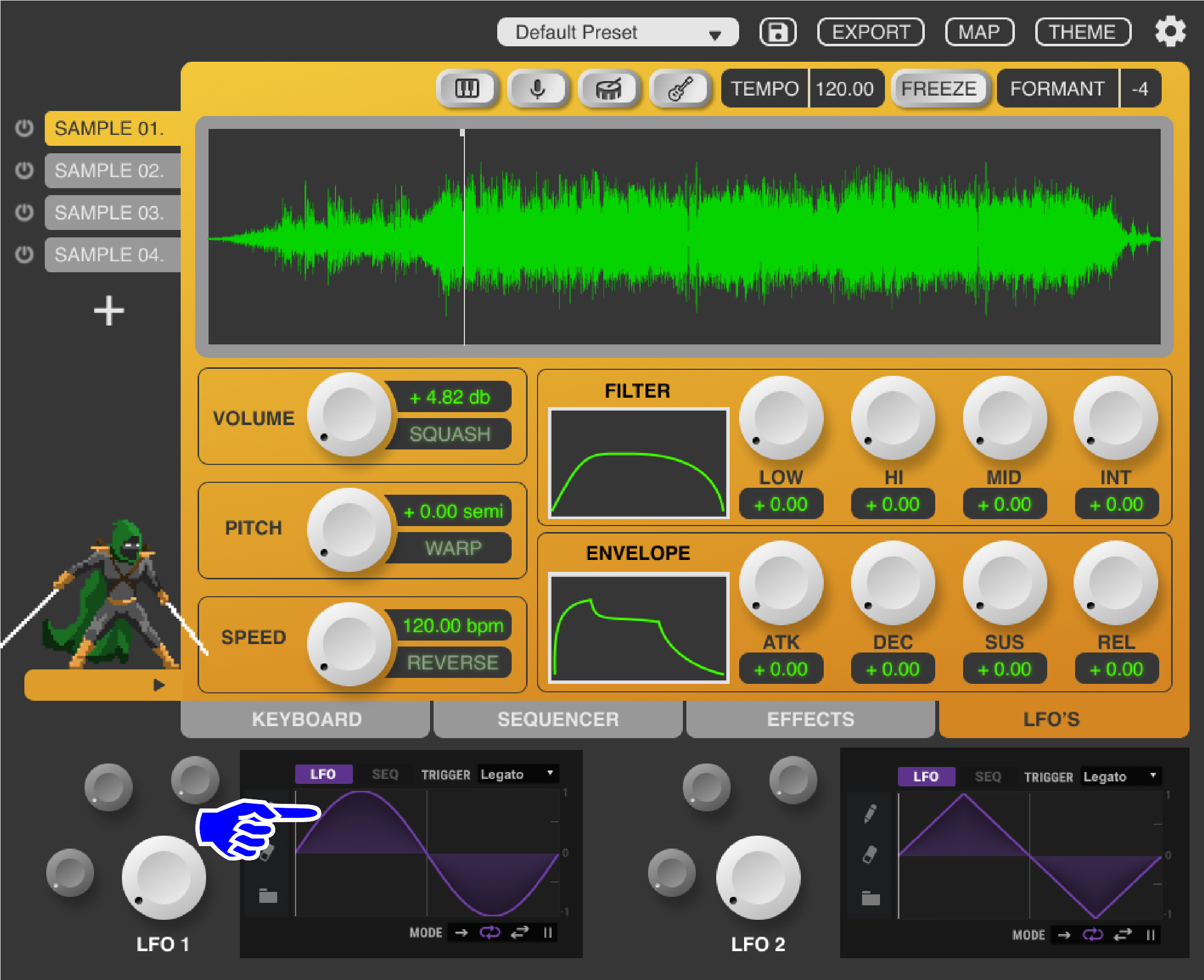 The LFO displays are responsive to the audio and give real-time visual feedback for adjustments.
