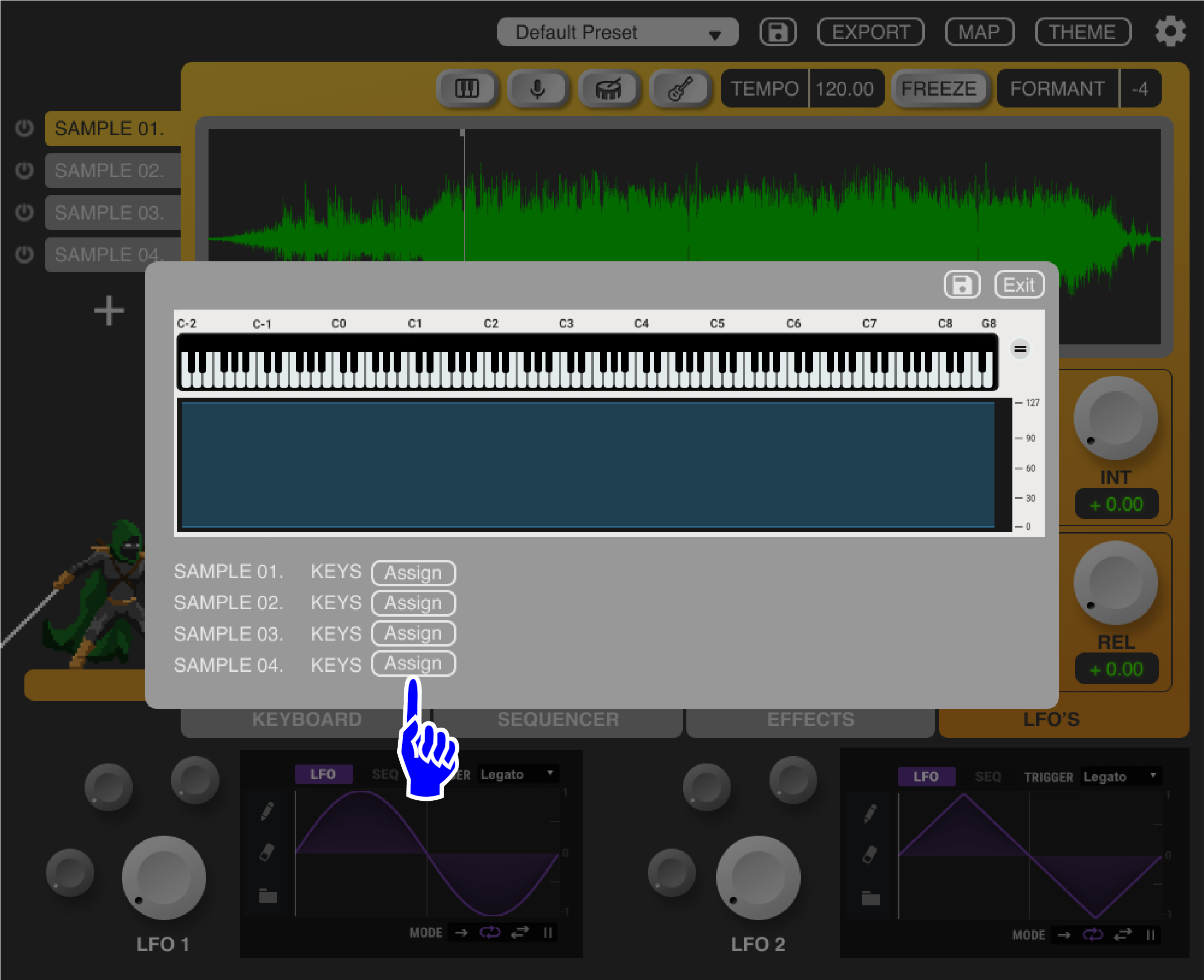 These buttons allow users to select which sample is being assigned to which MIDI triggers, Ensuring thorough mapping functionality is available. 
