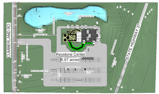 Keystone library, parking lot, and retention pond, Revit