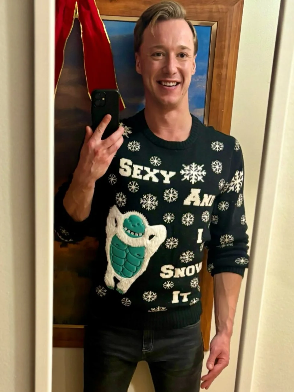 Rockin&rsquo; around the Christmas tree&hellip;
in a sweater that&rsquo;s ugly, snuggly, and loudly declaring:

&ldquo;I&rsquo;m sexy and I snow it.&rdquo; ❄️😂🎄

Some traditions never get old &mdash; especially the ones that make you laugh at yours