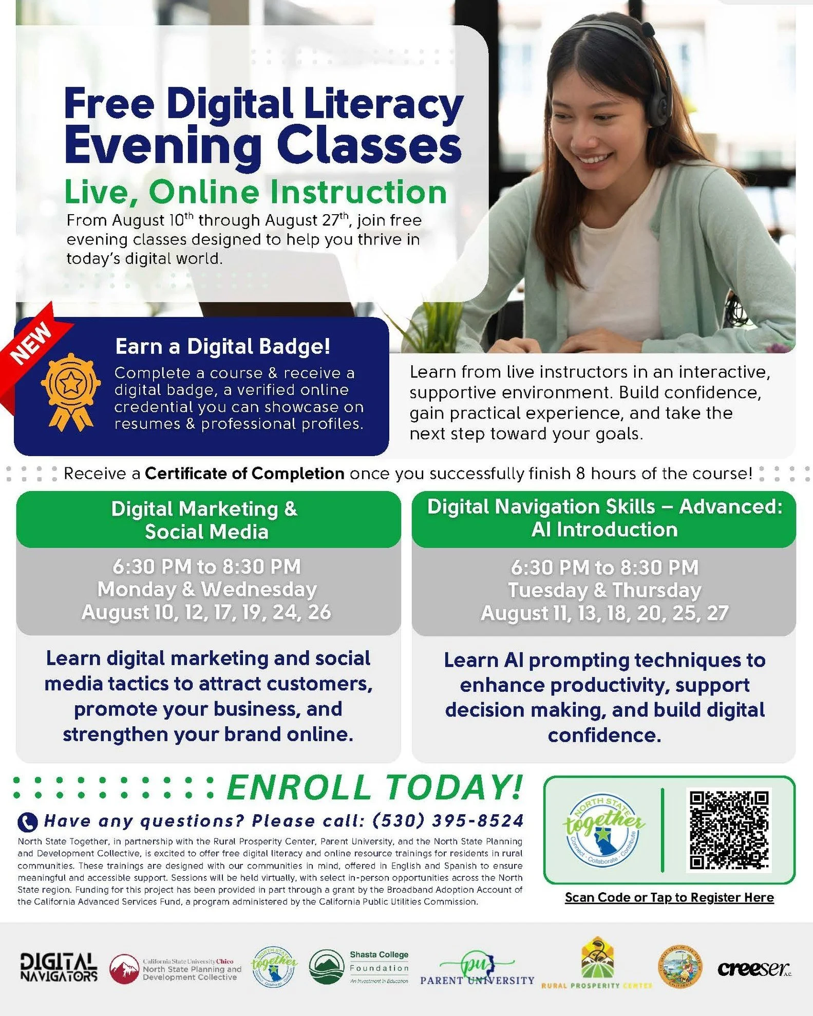 FREE Digital Literacy workshops through @northstatetogether will continue in August, offered Monday through Thursday evenings from 6:30 to 8:30 PM.
August sessions will highlight Digital Marketing, Social Media, and Digital Navigation Skills.
#Digita