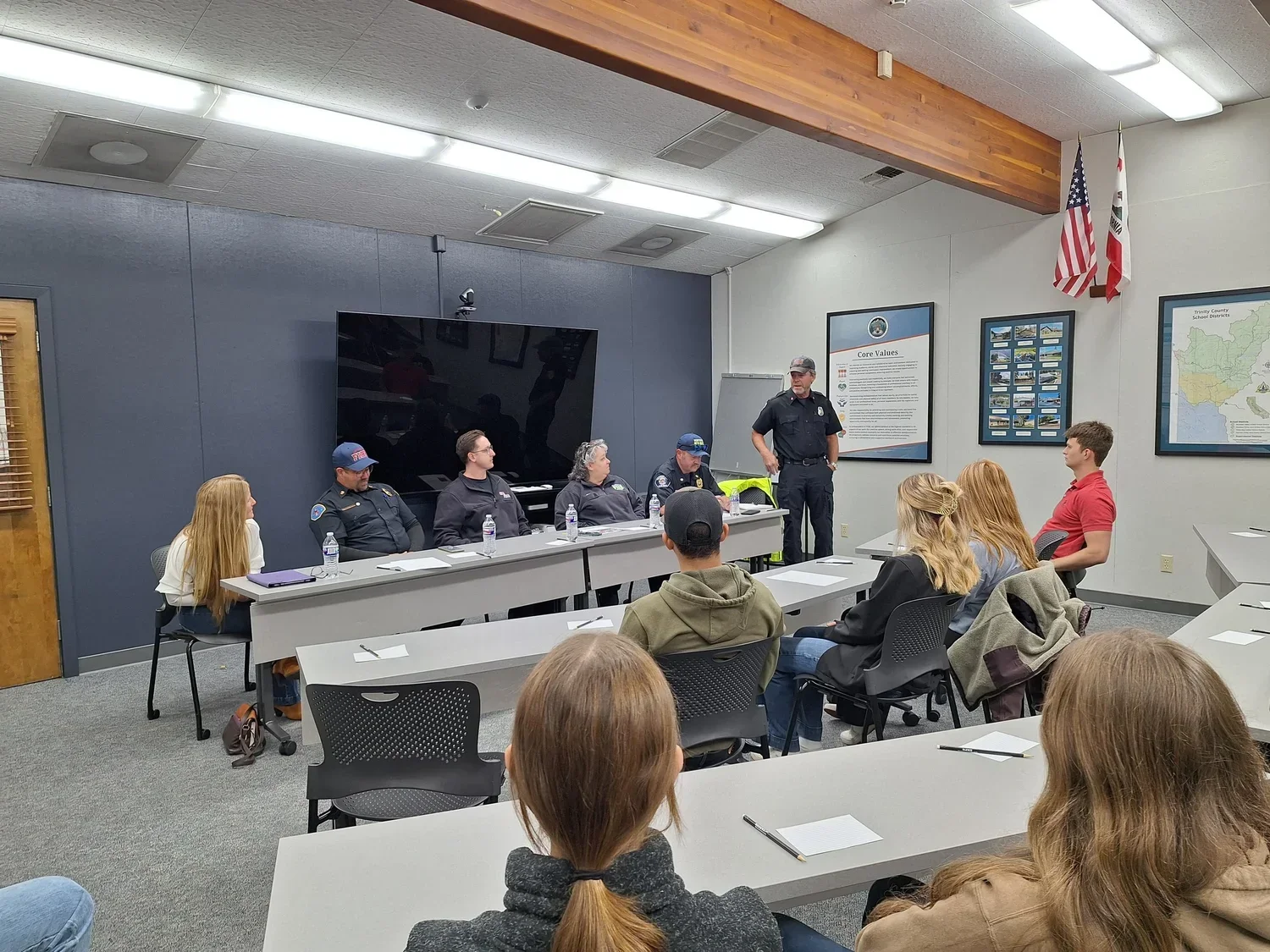 2024: Trinity Together hosted an EMS/Fire Career roundtable at the Trinity County Office of Education. Twenty-nine (29) people attended, including students from Hayfork, Trinity, and Southern Trinity High Schools. Six professionals spoke about their