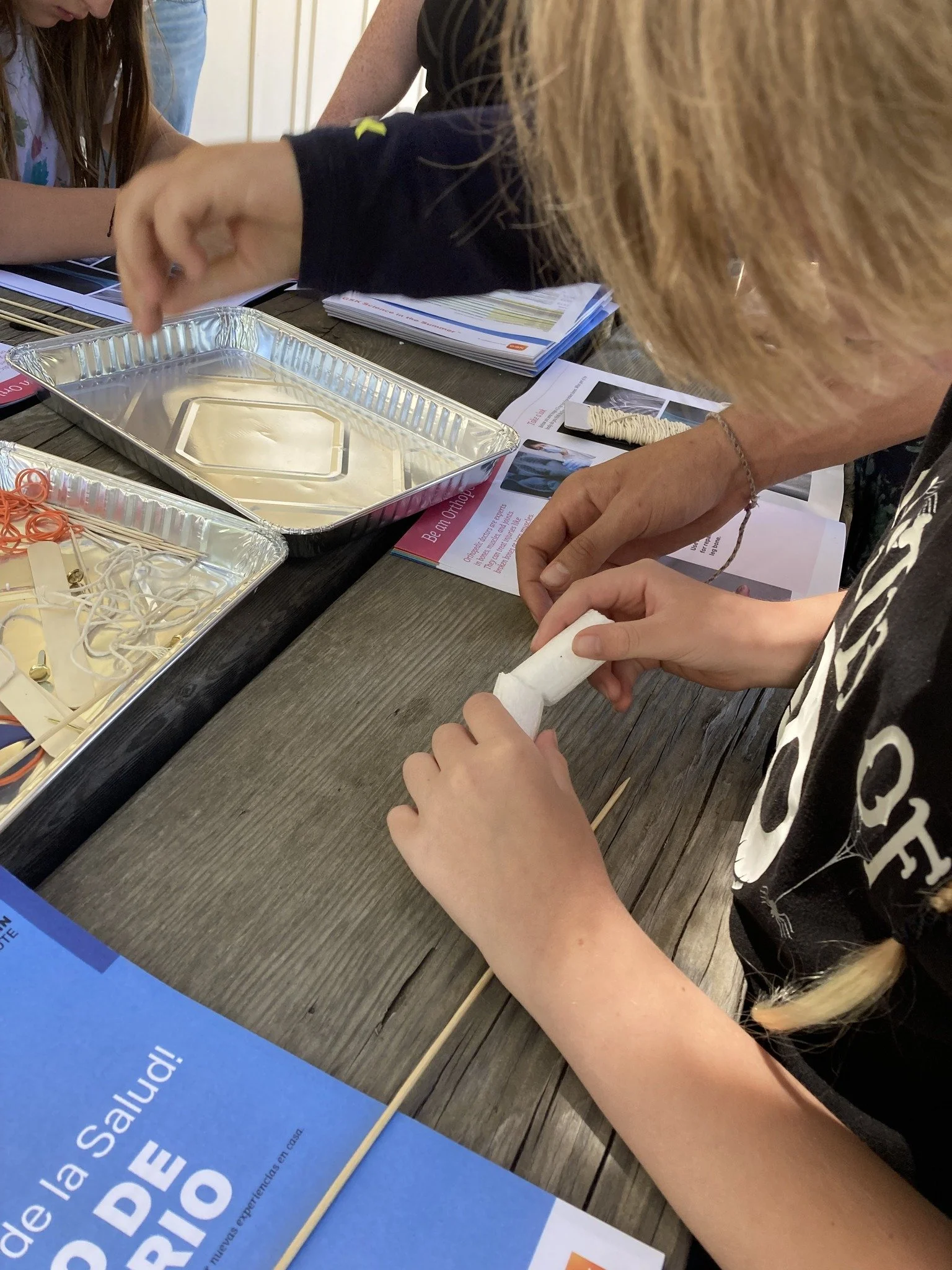 Science Labs.
50 GSK Science in the Summer students repaired "broken bone" foam rods to learn about orthopedic medicine. Other activities included measuring Vitamin C concentrations and learning how epidemiologists follow the spread of germs.