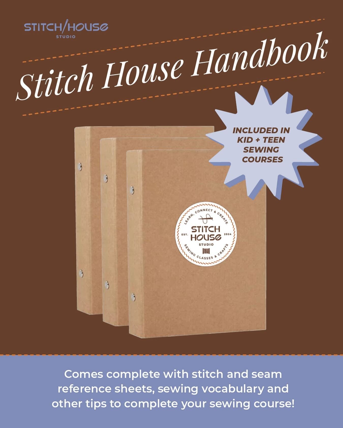 Each Kids and Teens Sewing Course comes with one of our Stitch House Handbooks! We designed these as useful references for students to use throughout their course and beyond. 

Our Summer Courses are perfect for kids and teens that want to learn to s