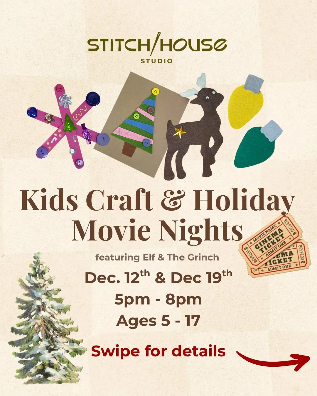 Tis the season at Stitch House 🎄🧵✨
Join us to do some relaxed crafting, watch Elf and The Grinch, and enjoy some snacks. Swipe for the details
To book visit our website, click the green banner at the top for our schedule, select the date, and check