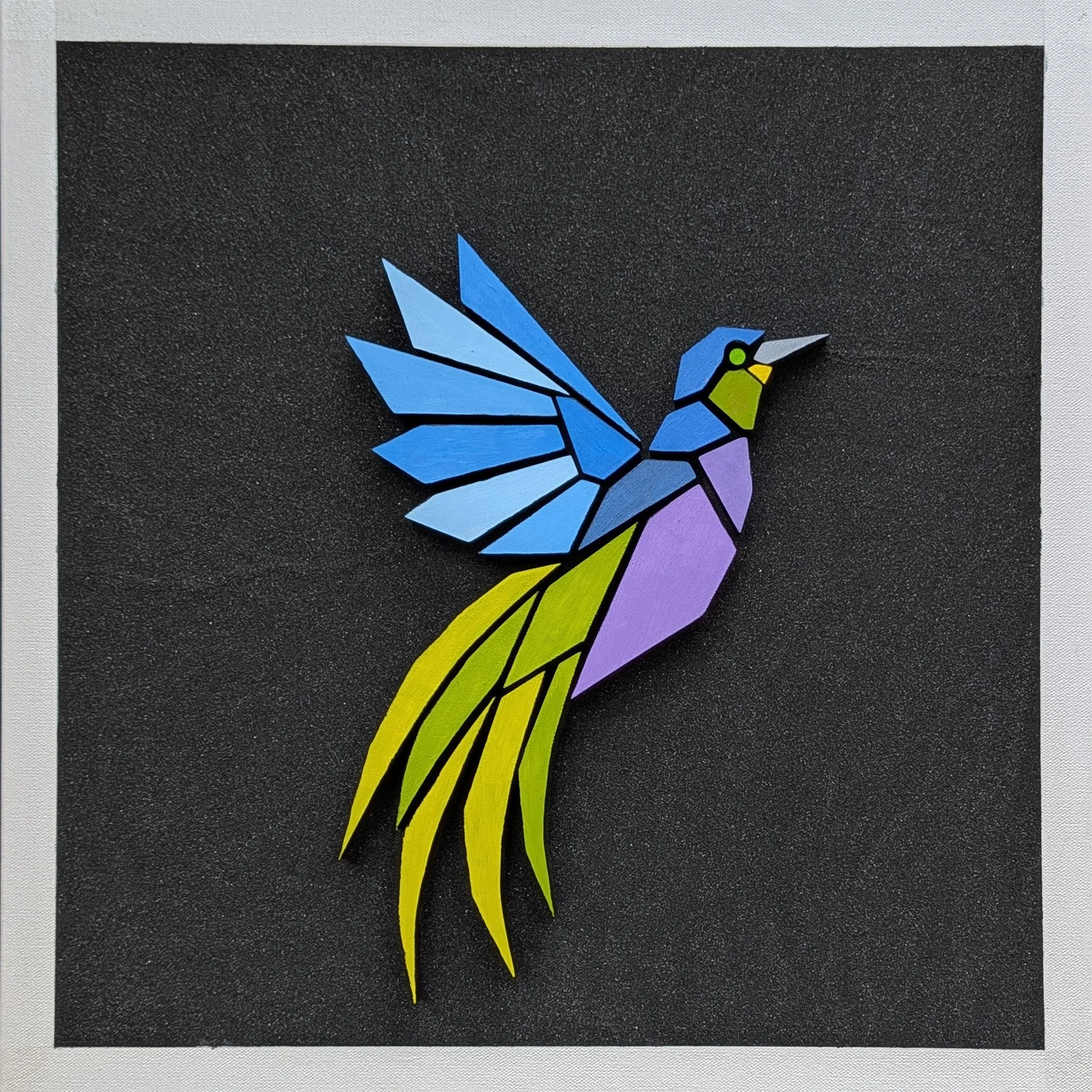 Bird of paradise 1 - 20" x 20" x 2"  - Acrylic painted mosaic with sand base on canvas
