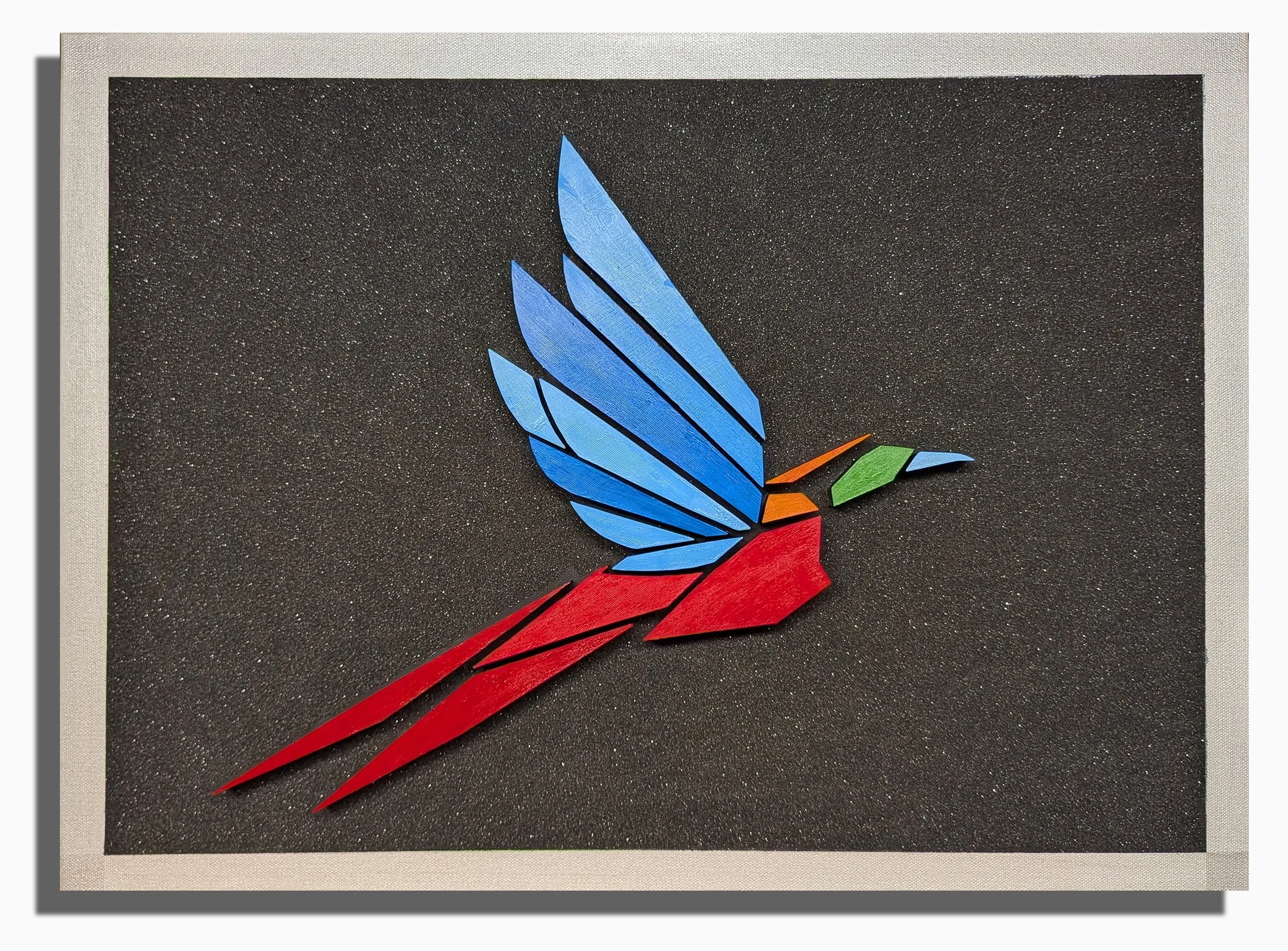 Bird of Paradice 2 - 18" x 24" x2" - Acrylic painted mosaic on black sand
