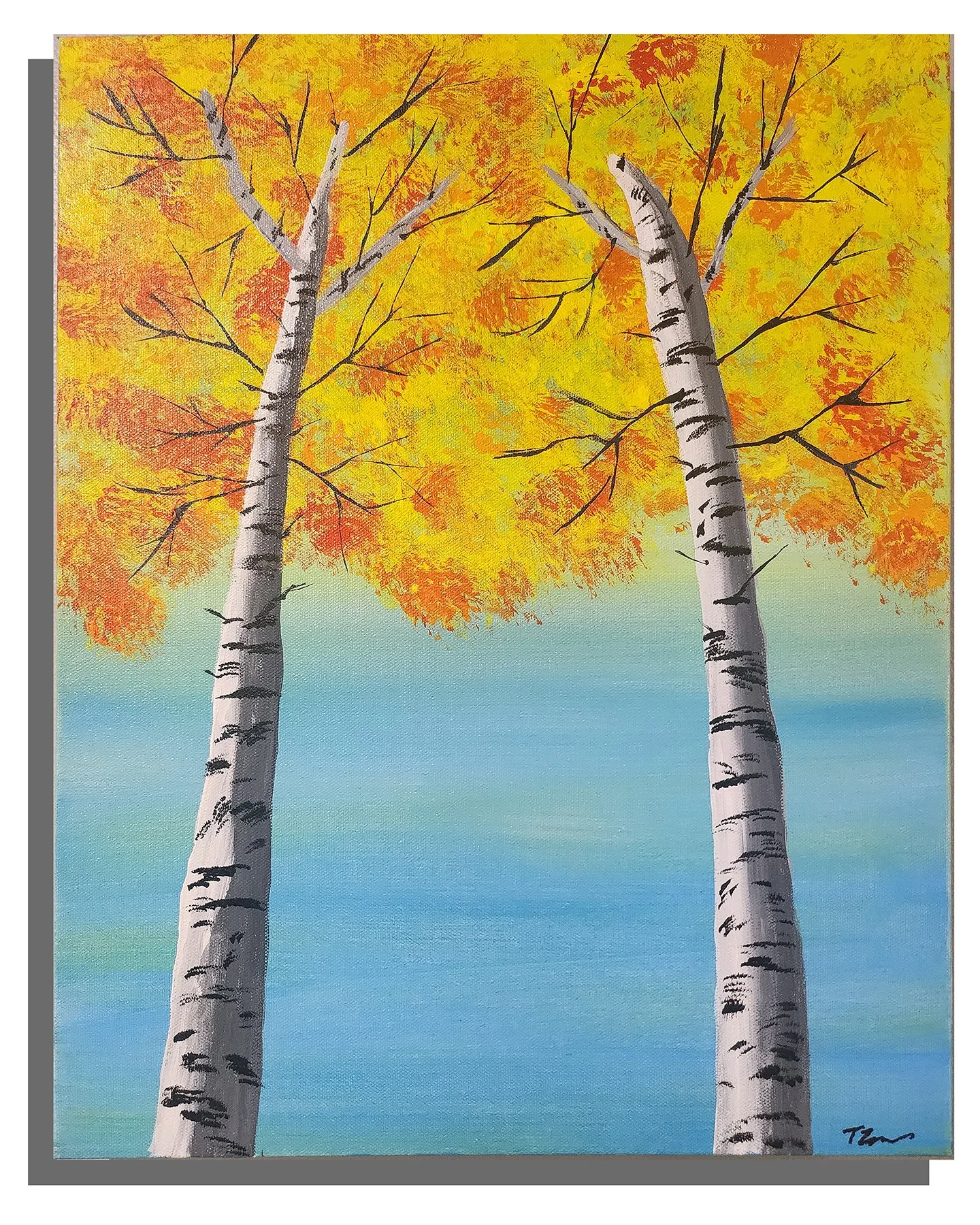Birch Tree Autumn - 20"H x 16"W x 1.5"D - Acrylic on Canvas
