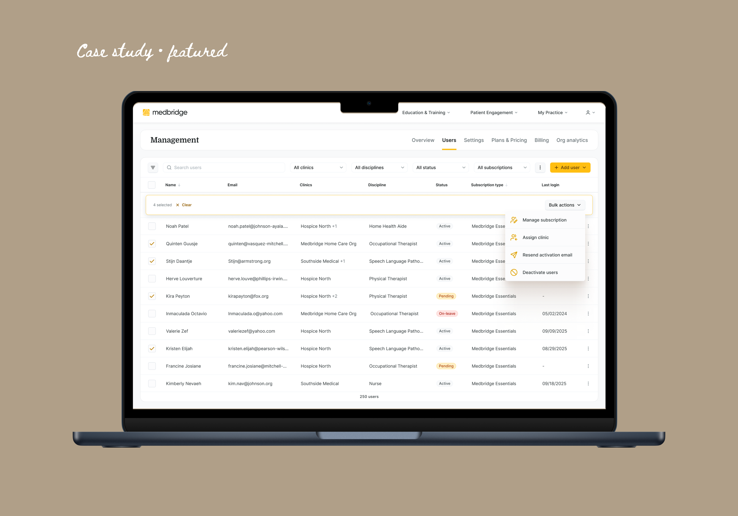 Medbridge User Management: Systems-level redesign of enterprise admin workflows