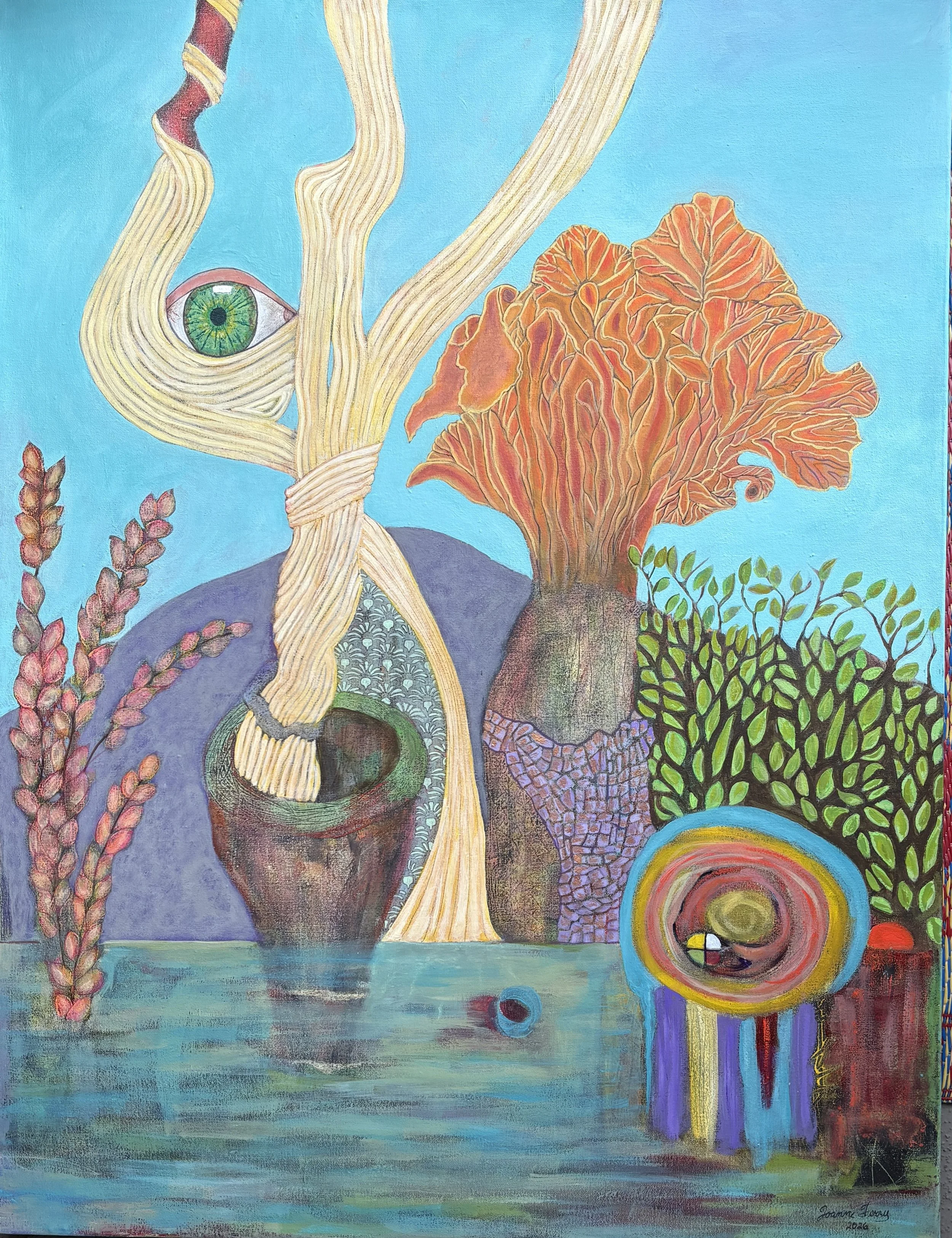 "Watching From Above" 
acrylic on canvas, 32" X 42"
$1400.