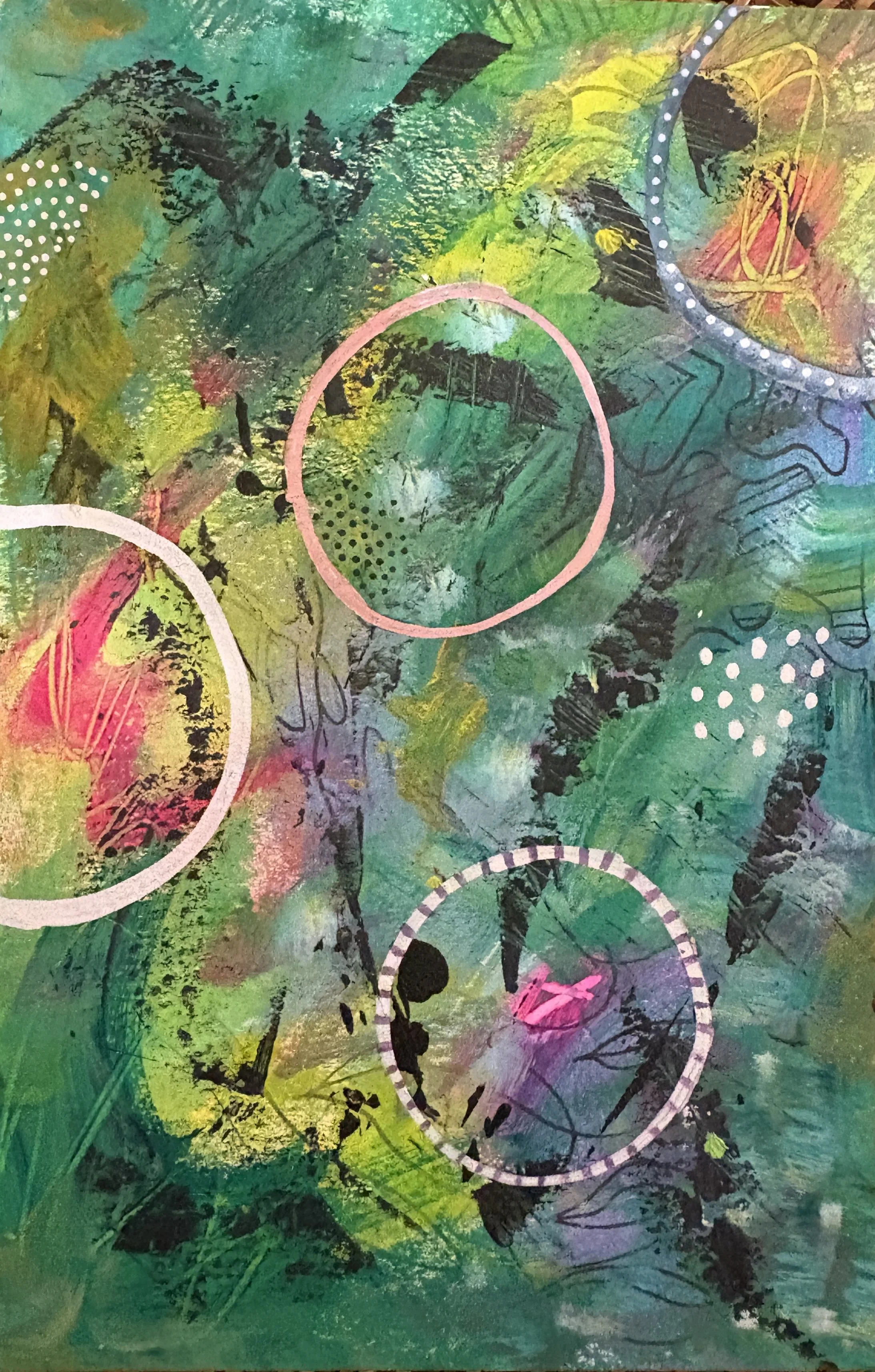 playing with green, yellow and pink