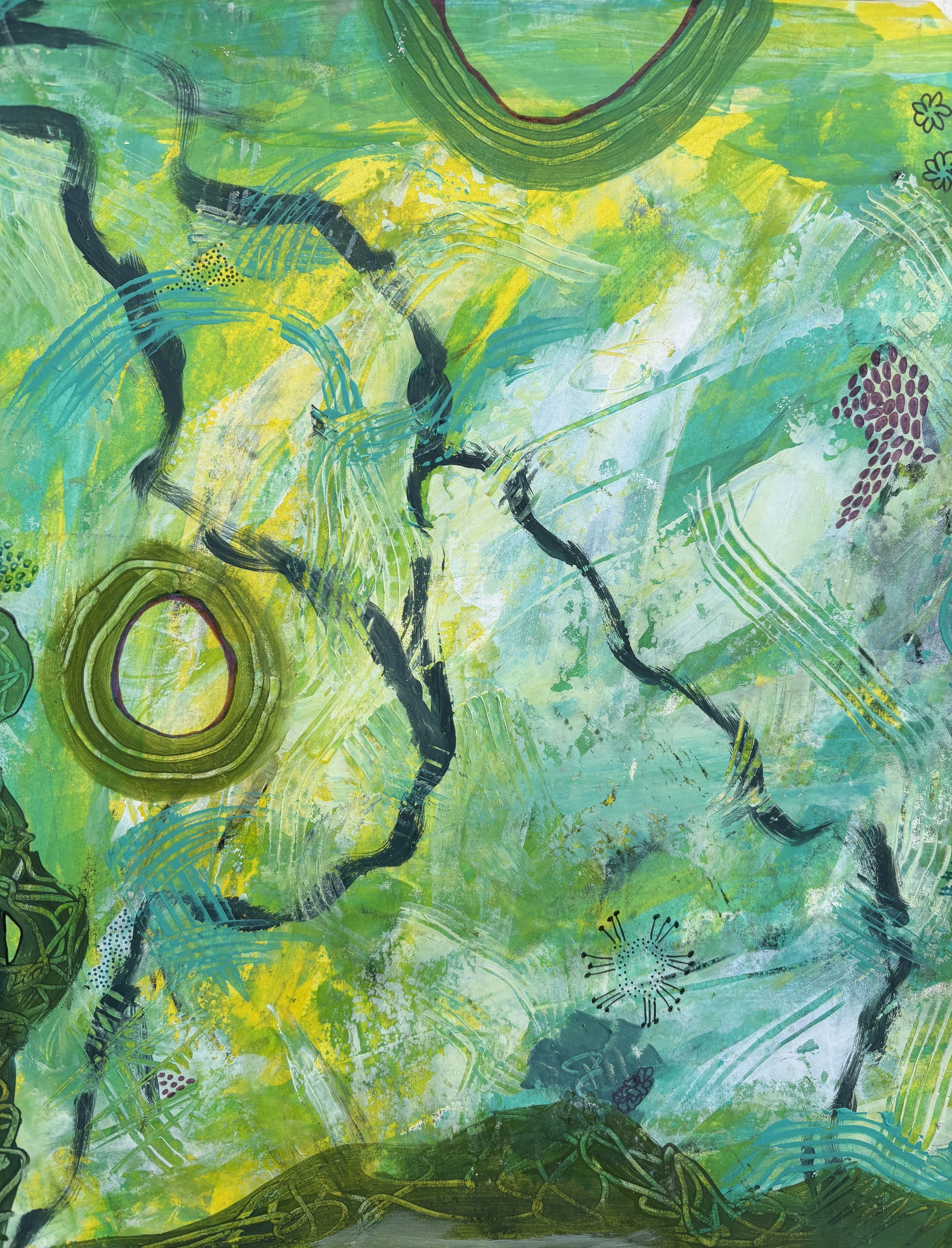playing with yellow, green, black and white on paper 10.5" X 12.75" March 2026