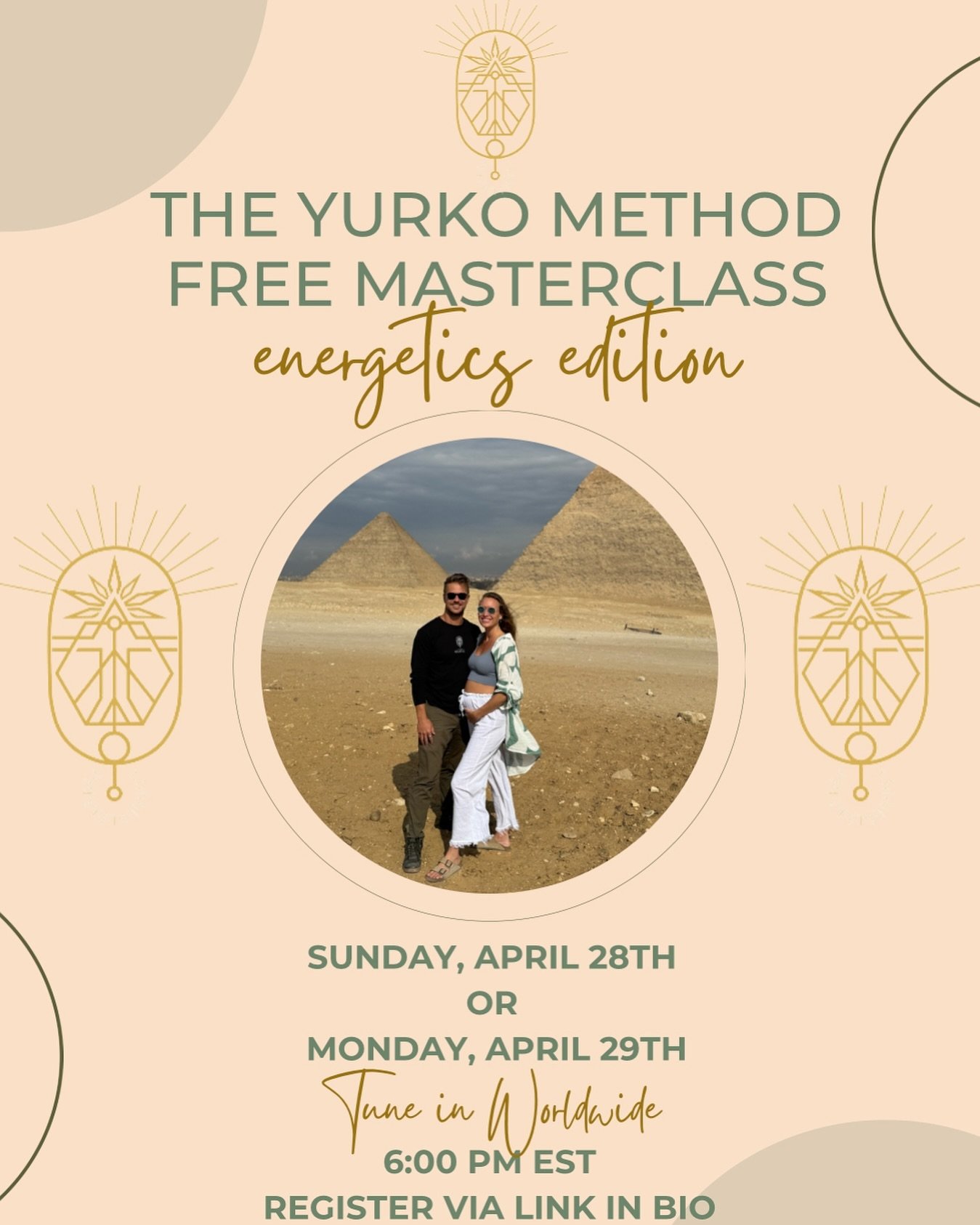 Join us for a deep dive into the foundations of energetics and life force within the body. Gain tools and knowledge for releasing stagnations to optimize your LIFE!⚡️

FREE!
Sunday, April 29th OR Monday, April 30th 
6:00 PM EST 
Tune in Worldwide 🌎?