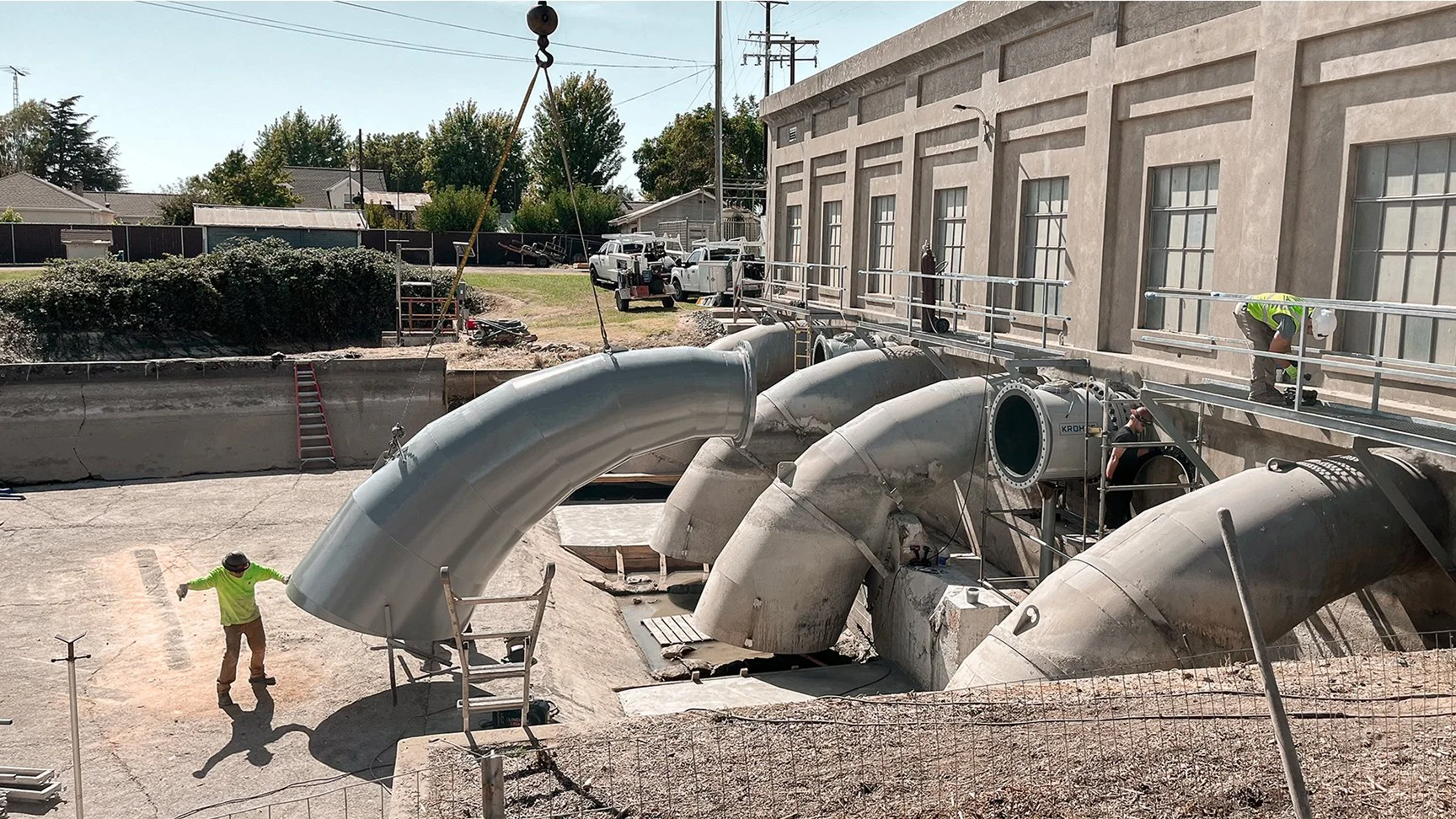 exterior pumps being reattached to the pumping plant