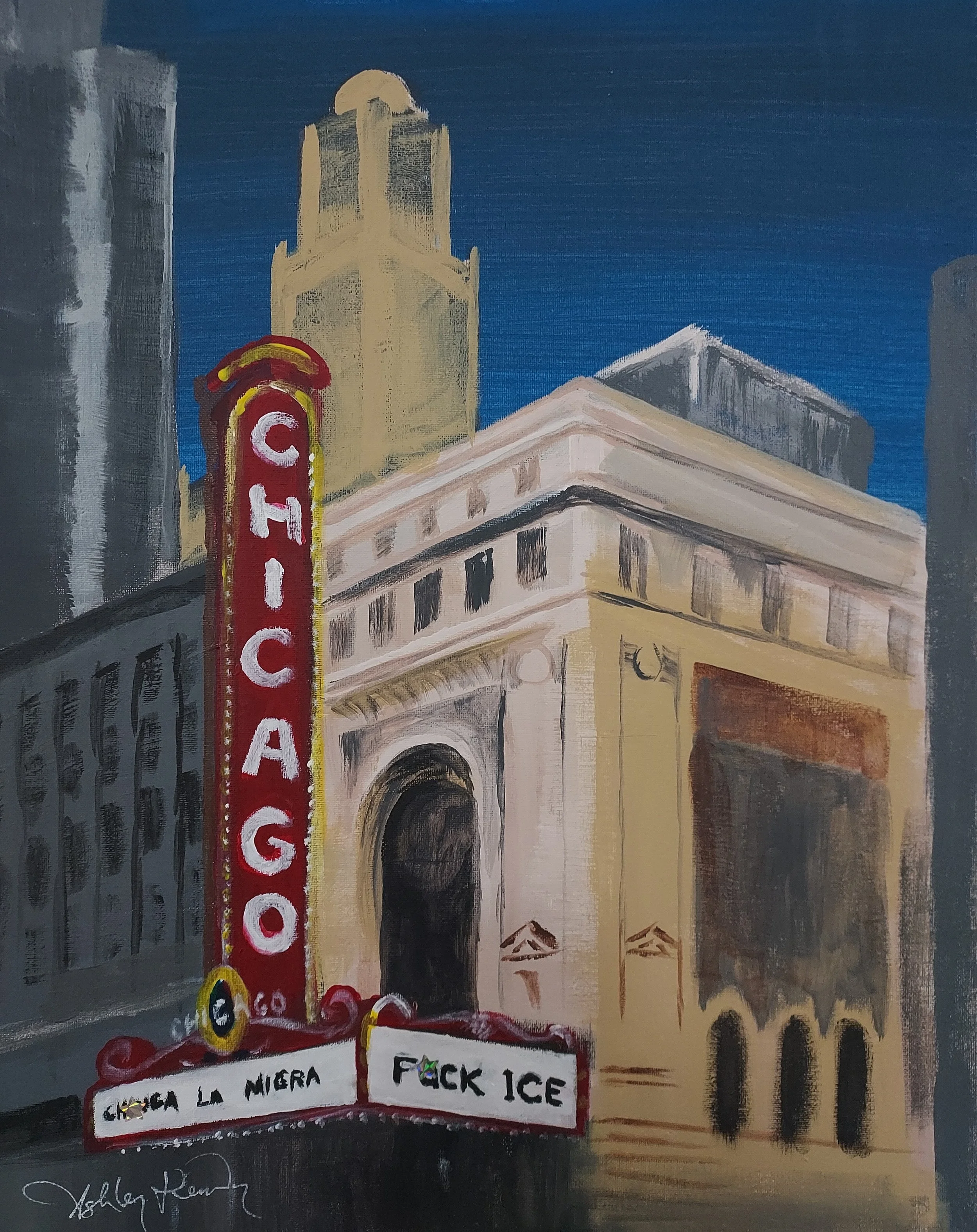 fuck ice, ice out, Chicago Theater, painting, political art