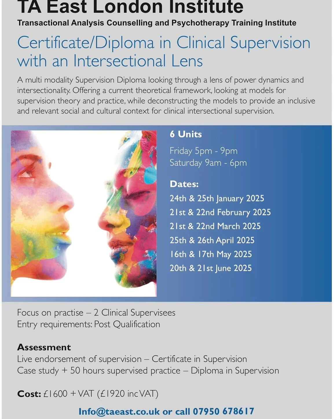 Our Diploma in Clinical Supervision with an intersectional lens begins in January 2025. Victoria Baskerville (she/her) will be facilitating alongside visiting tutors Leah Davidson (she/her), Dr Dwight Turner (he/him) Anita Gaspar (she/her) and Karen 