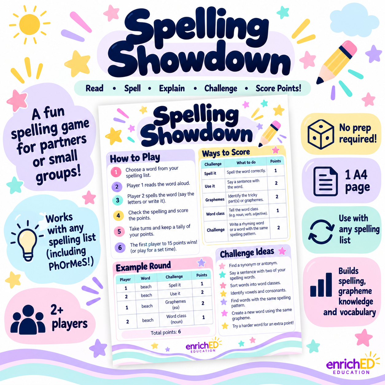 Spelling Showdown | Free Printable Spelling Game
