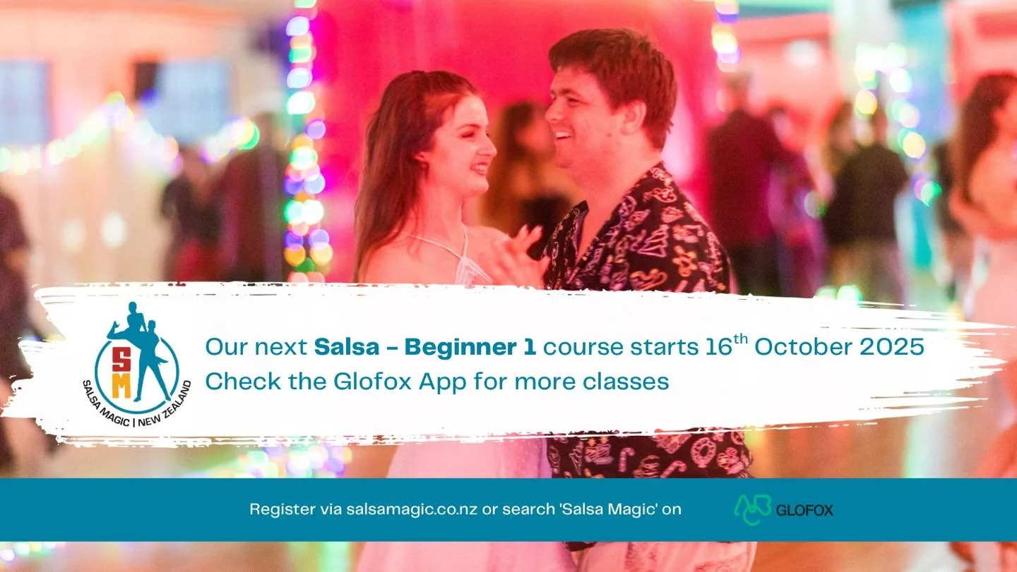 📣 Our next Salsa Beginner 1 course
starts on Thursday 16 October! 💃🕺

Register here 👉
https://www.salsamagic.co.nz/beginners#glofox-begin
ners or on the Glofox app