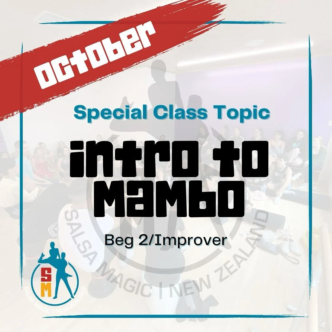 ✨October Special Class✨

Our special class this month will be Intro to Mambo 🕺🏻💃🏻

Aimed at our Beginner 2 and Improver students, come and learn the basics you know and love but on2!!

This class will give you an understanding of mambo timing tha