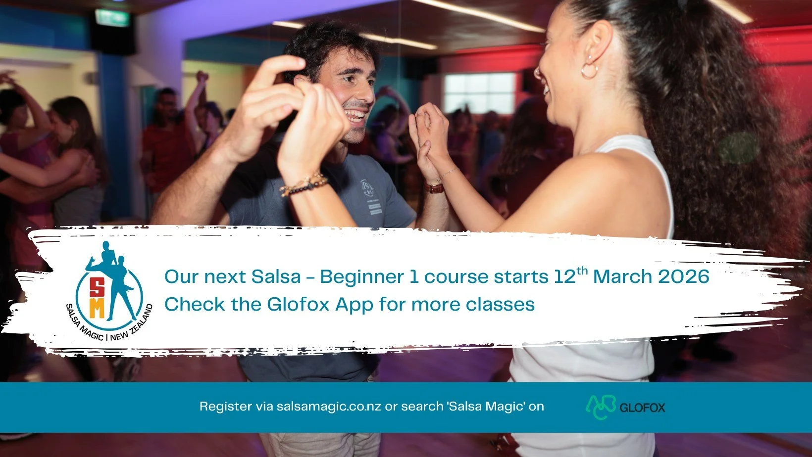 📣 Our next Salsa Beginner 1 course starts on Thursday 12th March! 💃🕺

Come and join the fun!! 🤩🤩

Register here 👉
https://www.salsamagic.co.nz/beginners#glofox-beginners 
or on the Glofox app