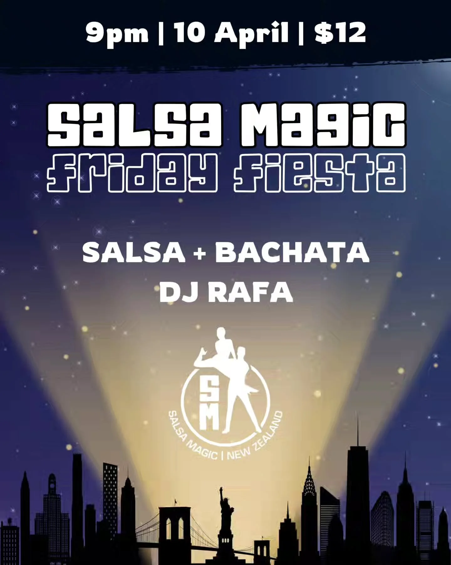 🗽 FRIDAY 10 APRIL 🗽

We are super excited for our next social in April! There will be lots of Salsa, Bachata, and MAMBO!

Our Friday Fiestas are held on the second Friday of every month and are a staple in the Wellington Latin dance community. All 