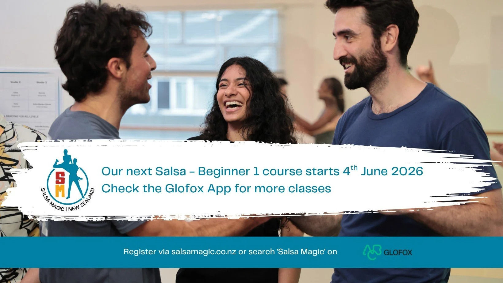 📣 Our next Salsa Beginner 1 course starts on Thursday 4th June! 💃🕺

Learn a new skill AND make new friends. Join our next 4 week Beginner 1 course!!

Register here 👉 https://www.salsamagic.co.nz/beginners#glofox-beginners
or on the Glofox app