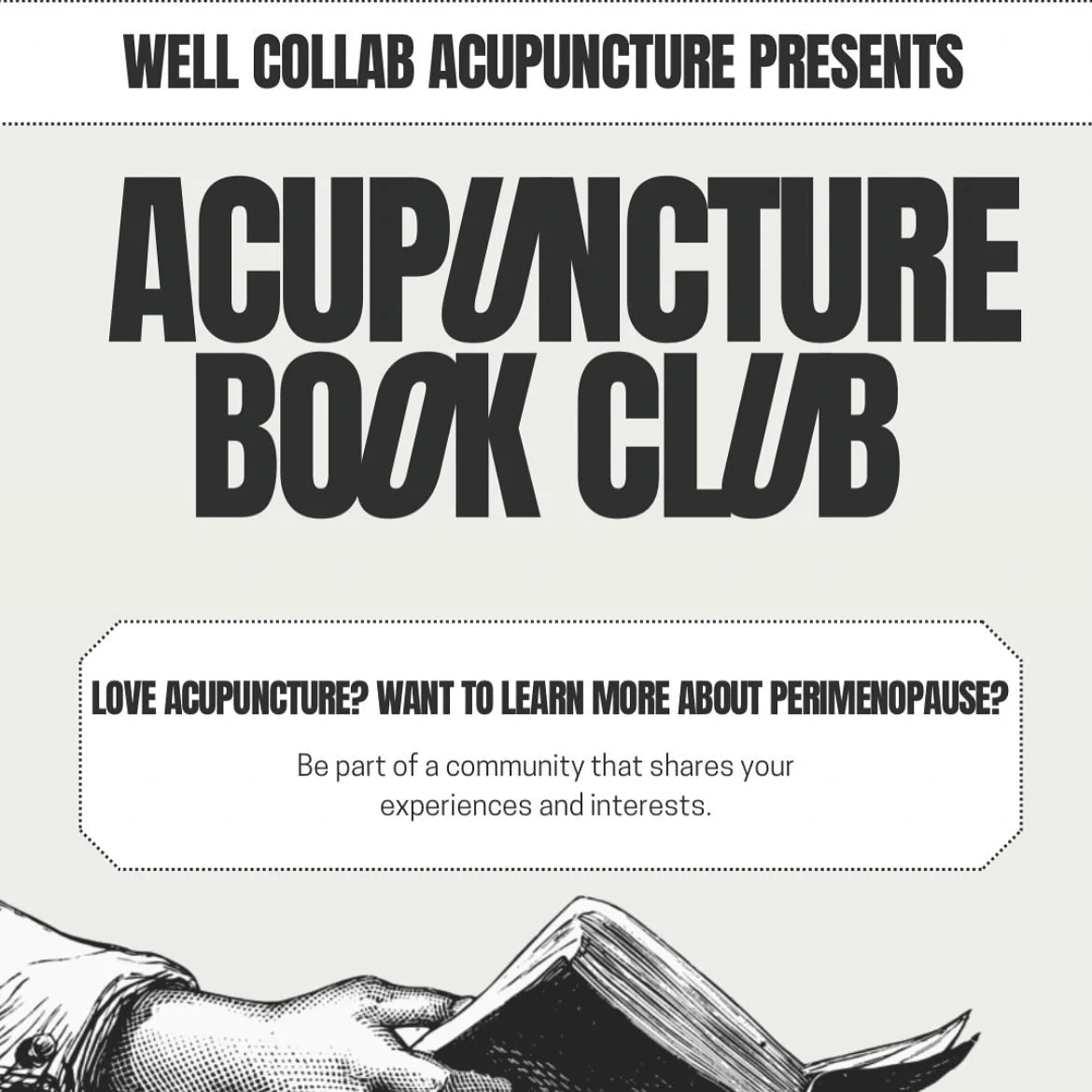 ACUPUNCTURE BOOK CLUB spots still available for Sunday, 11/30 at 2pm ✨ Link in bio to join! This group&rsquo;s topic is PERIMENOPAUSE 🧟&zwj;♀️