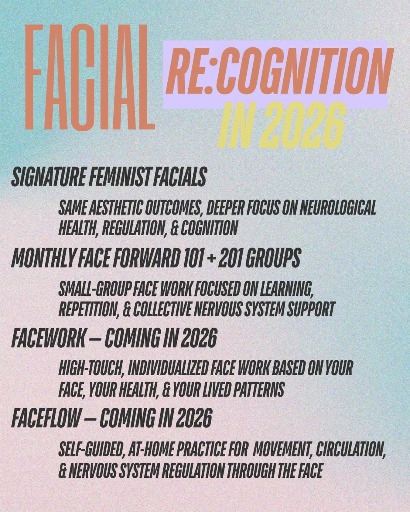 Facial Re:Cognition is based on a simple premise:
the face isn&rsquo;t aesthetic! It&rsquo;s neurological, relational, and inextricably shaped by lived experience.
&zwnj;
I work with the face as part of the nervous system, a record of pattern, tensio