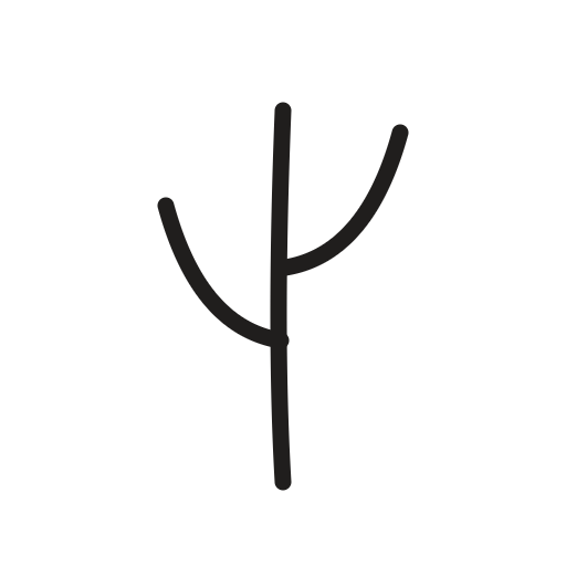 Simple black line drawing of a bare tree with three branches on each side against a white background.
