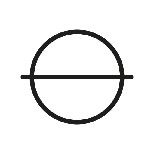 A simple black icon of a volleyball within a circle and a horizontal line through its midpoint.