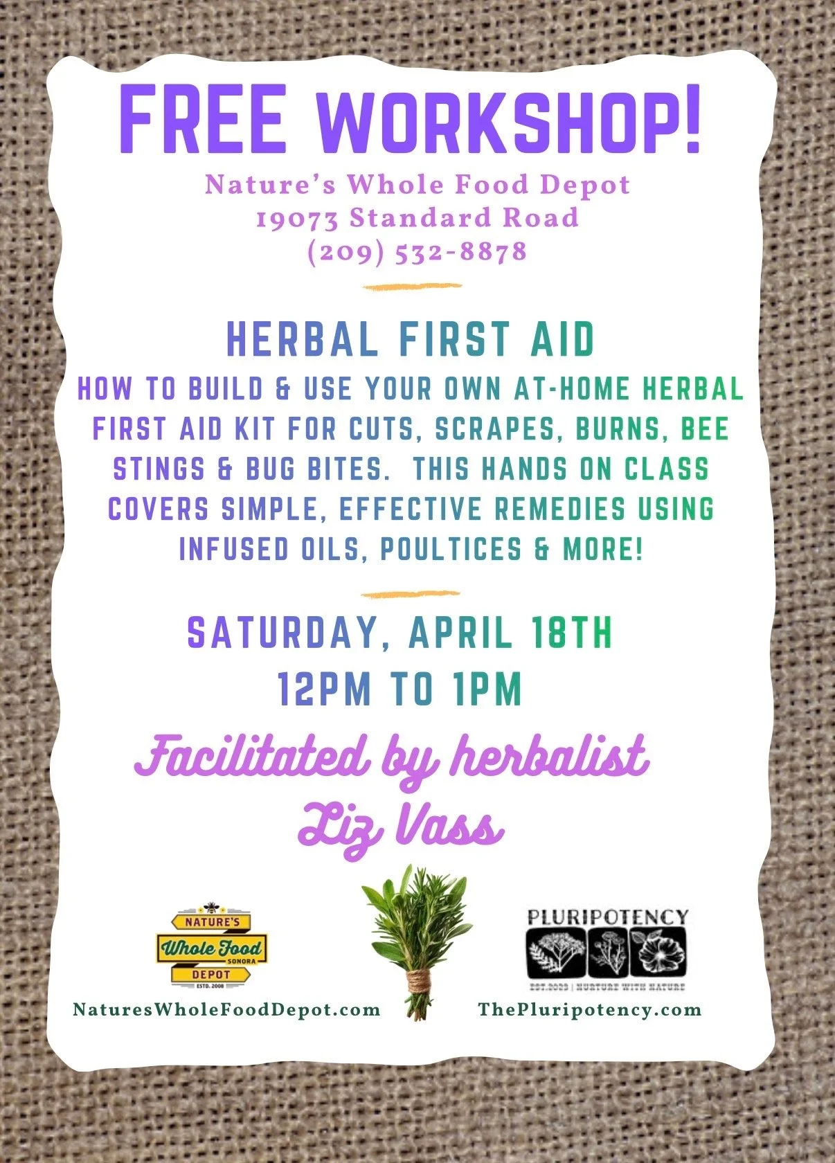 Herbal First Aid Workshop @ Nature's Whole Food Depot 