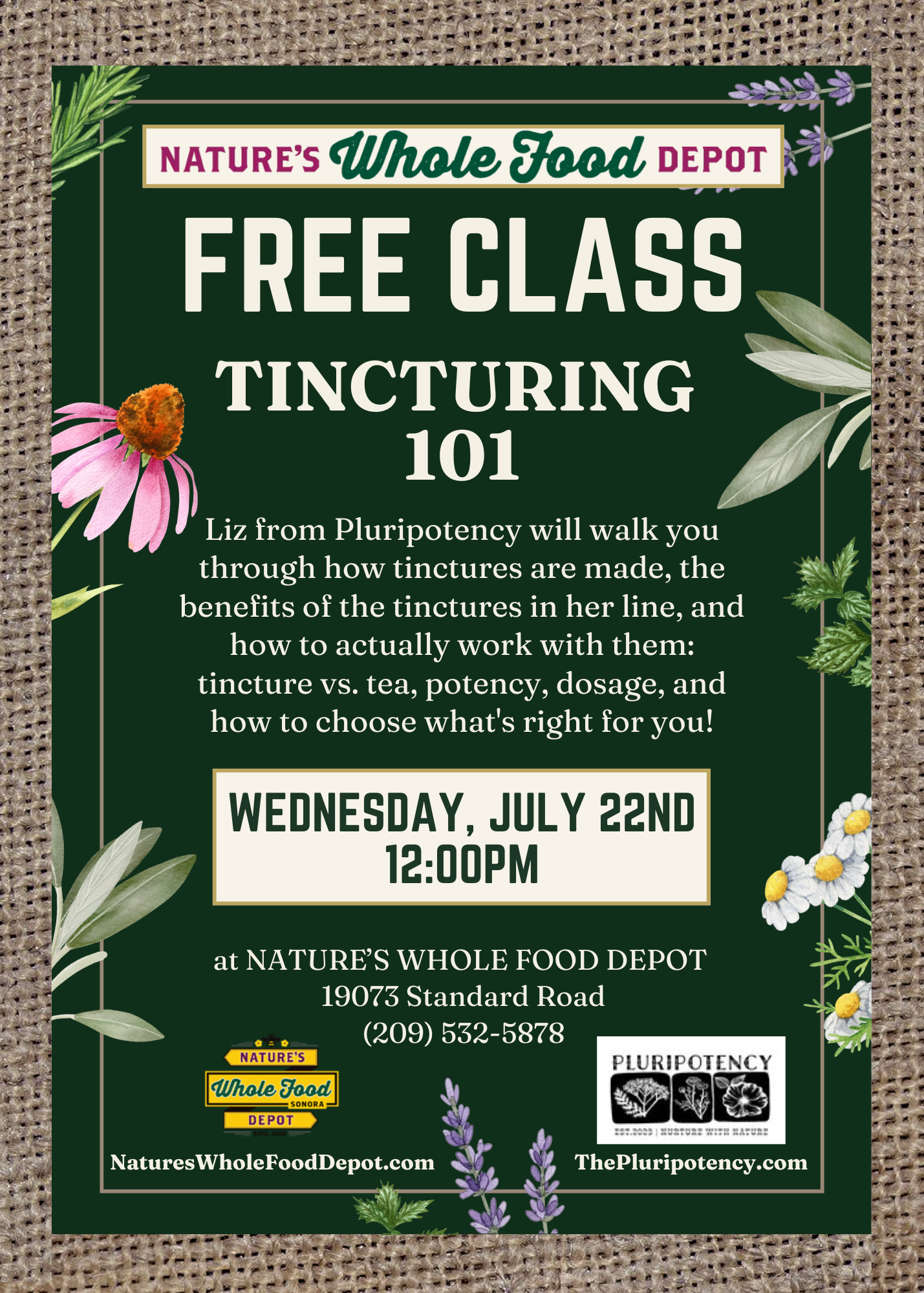 Tincturing 101 Workshop - Free - Nature's Whole Food Depot